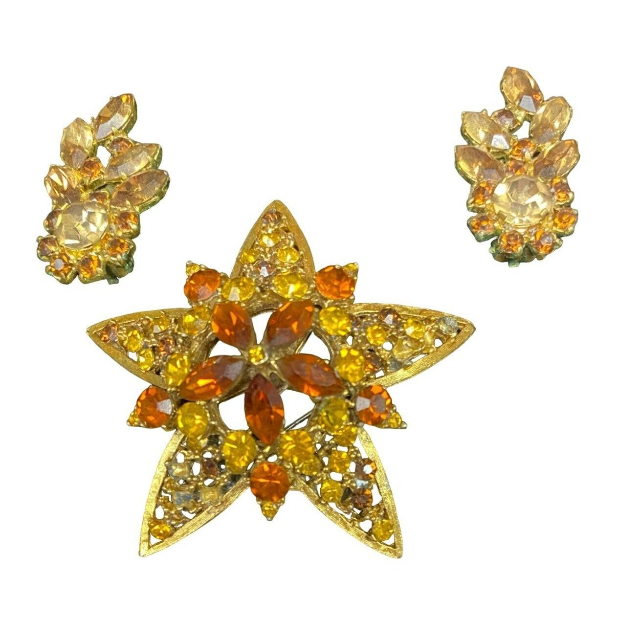 Other Vintage Gold Tone Austrian Brooch & Clip Earrings Set With A Size ONE SIZE - 1 Thumbnail
