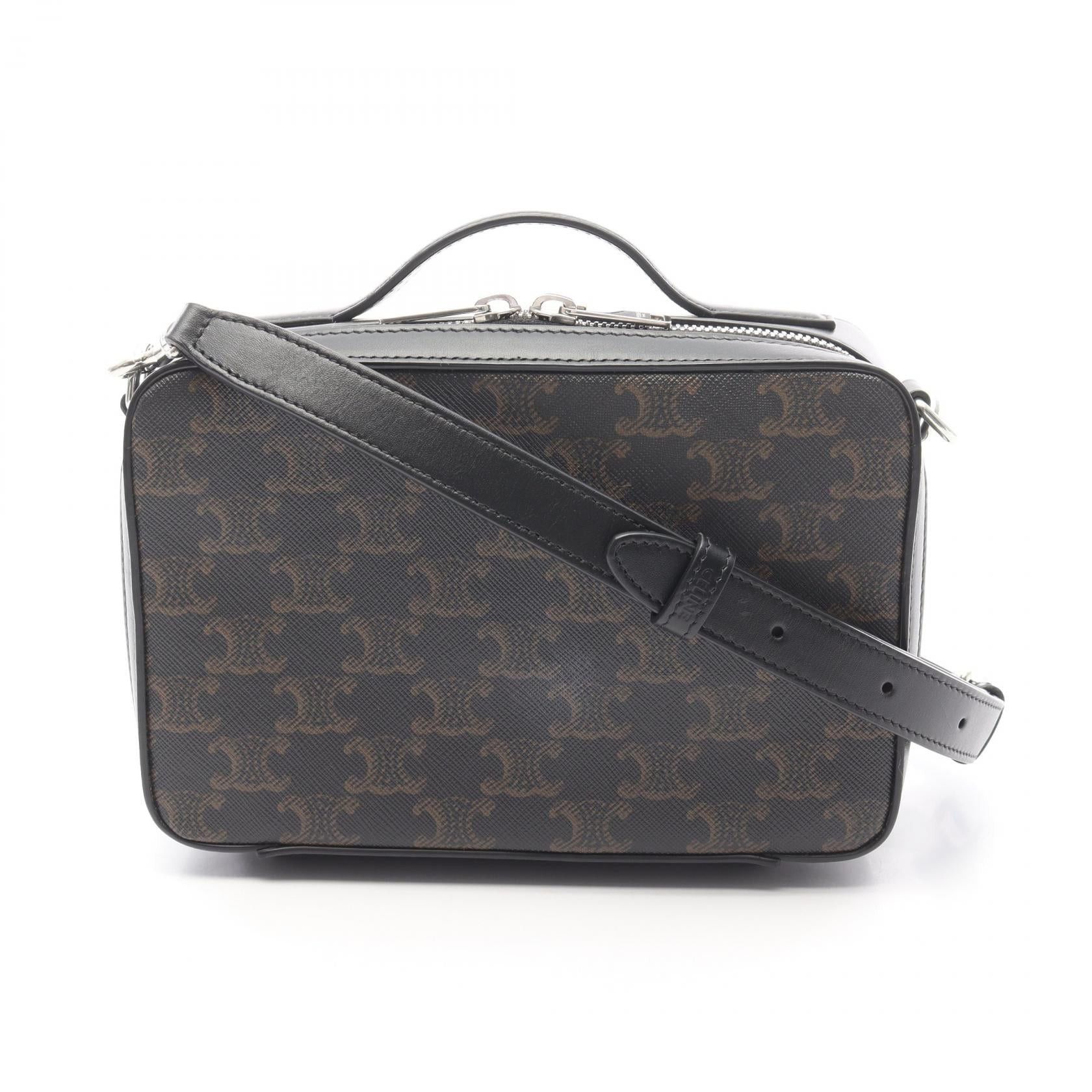 Celine Celine Triomphe Mini Messenger Box Shoulder Bag Leather Black Brown Size ONE SIZE - 1 Thumbnail