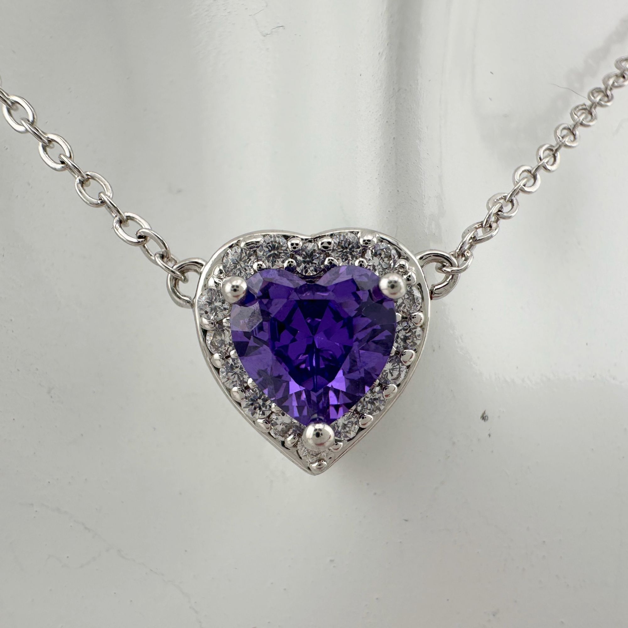 Other Amethyst and White Topaz Heart Shaped Halo Necklace Size ONE SIZE - 7 Thumbnail