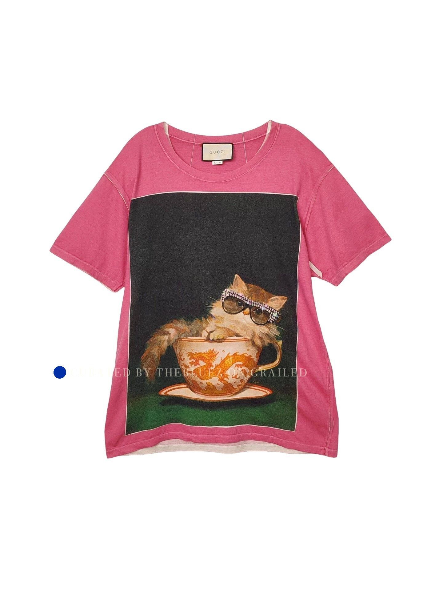 Gucci Pink Short Sleeve Cat in Teacup Graphic T-Shirt Size US M / EU 48-50 / 2 - 1 Thumbnail