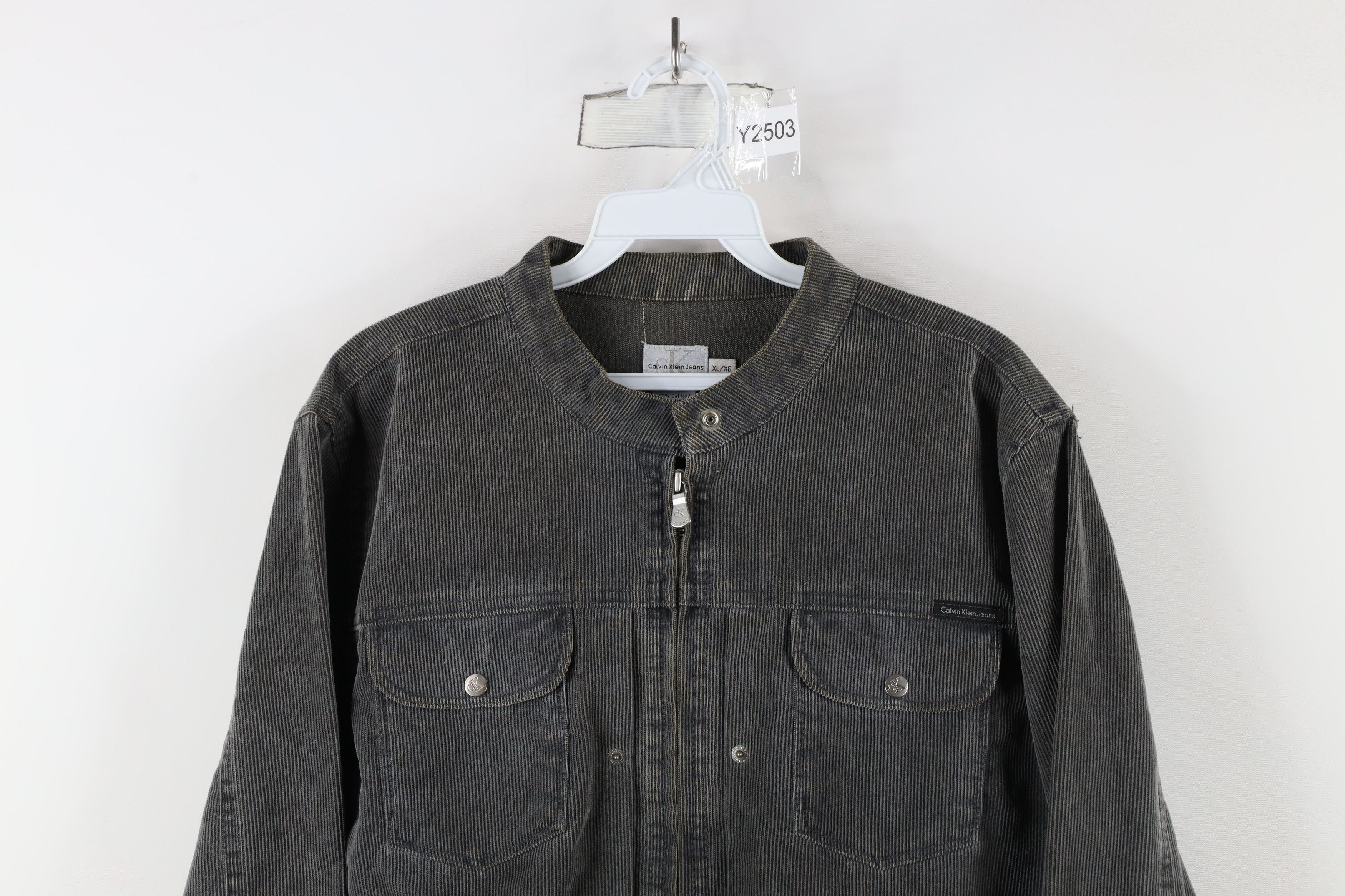 Calvin Klein × Vintage Vintage 90s Calvin Klein Corduroy Cafe Racer Bomber Jacket Size XL / US 12-14 / IT 48-50 - 2 Thumbnail