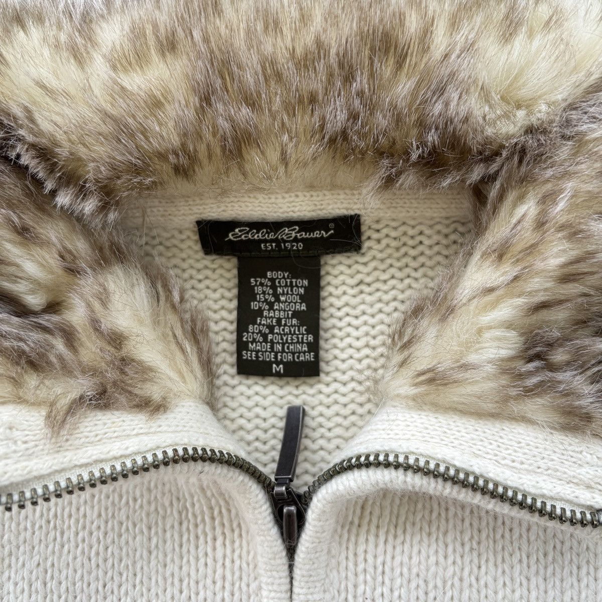 Eddie Bauer Eddie Bauer Knit Zip Vest Faux Fur Collar Womens M Cream Size M / US 6-8 / IT 42-44 - 6 Thumbnail