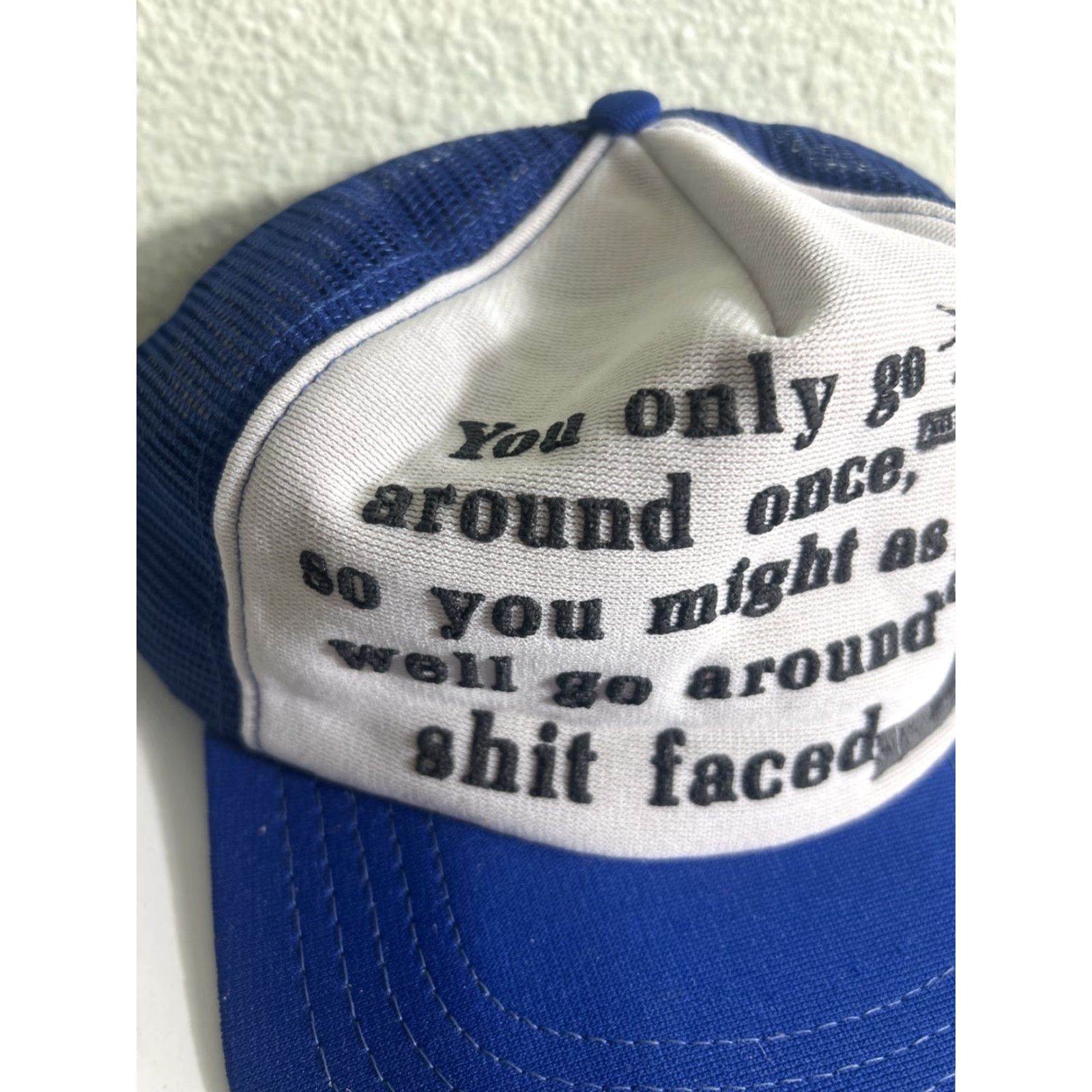 Vintage VINTAGE Unbranded Trucker Hat Mens Adjustable Blue White “you Only Go Around Once” USA Size ONE SIZE - 3 Thumbnail