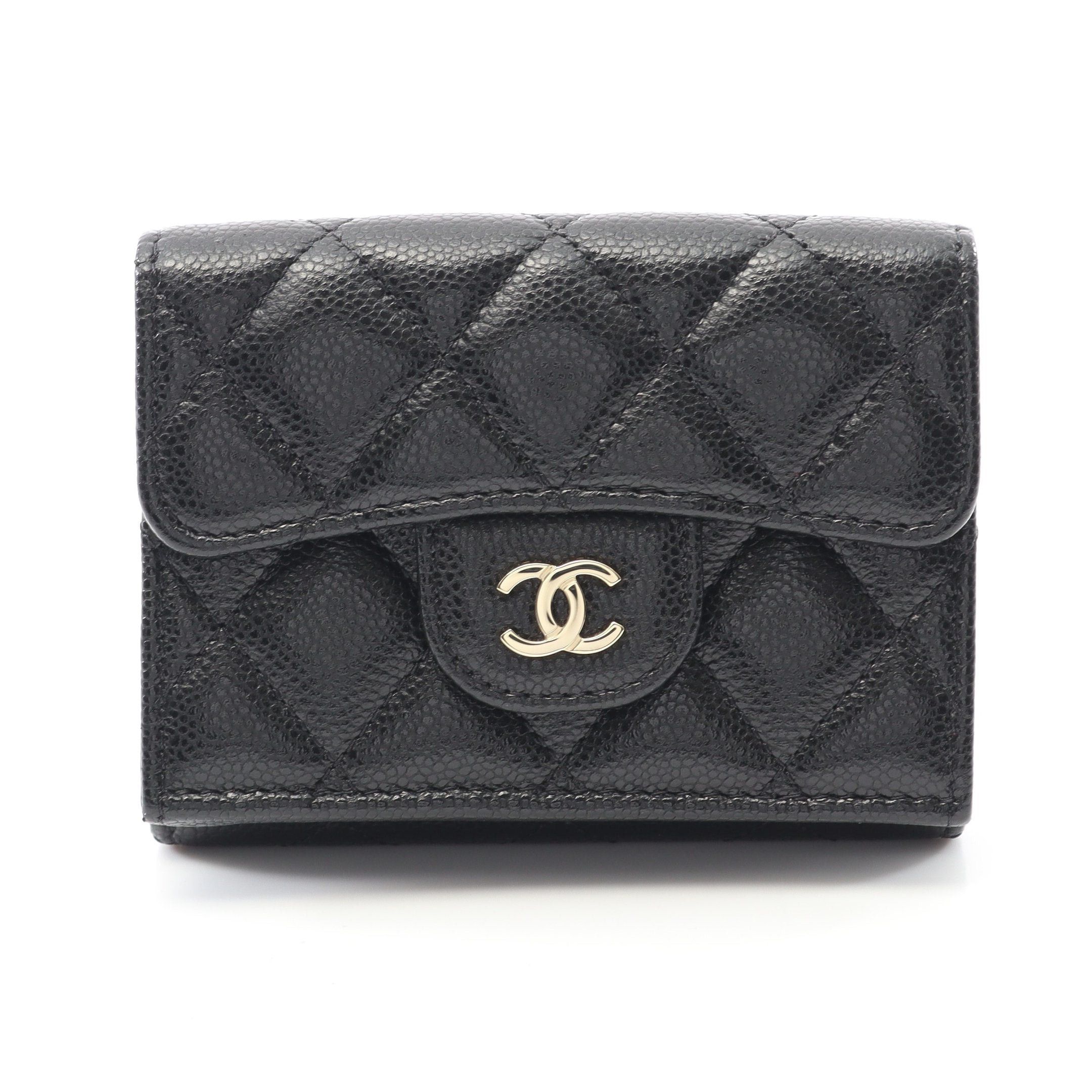 Chanel Chanel Classic Small Flap Wallet Matelasse Trifold Compact Caviar Skin Black Gold Hardware Size ONE SIZE - 1 Thumbnail