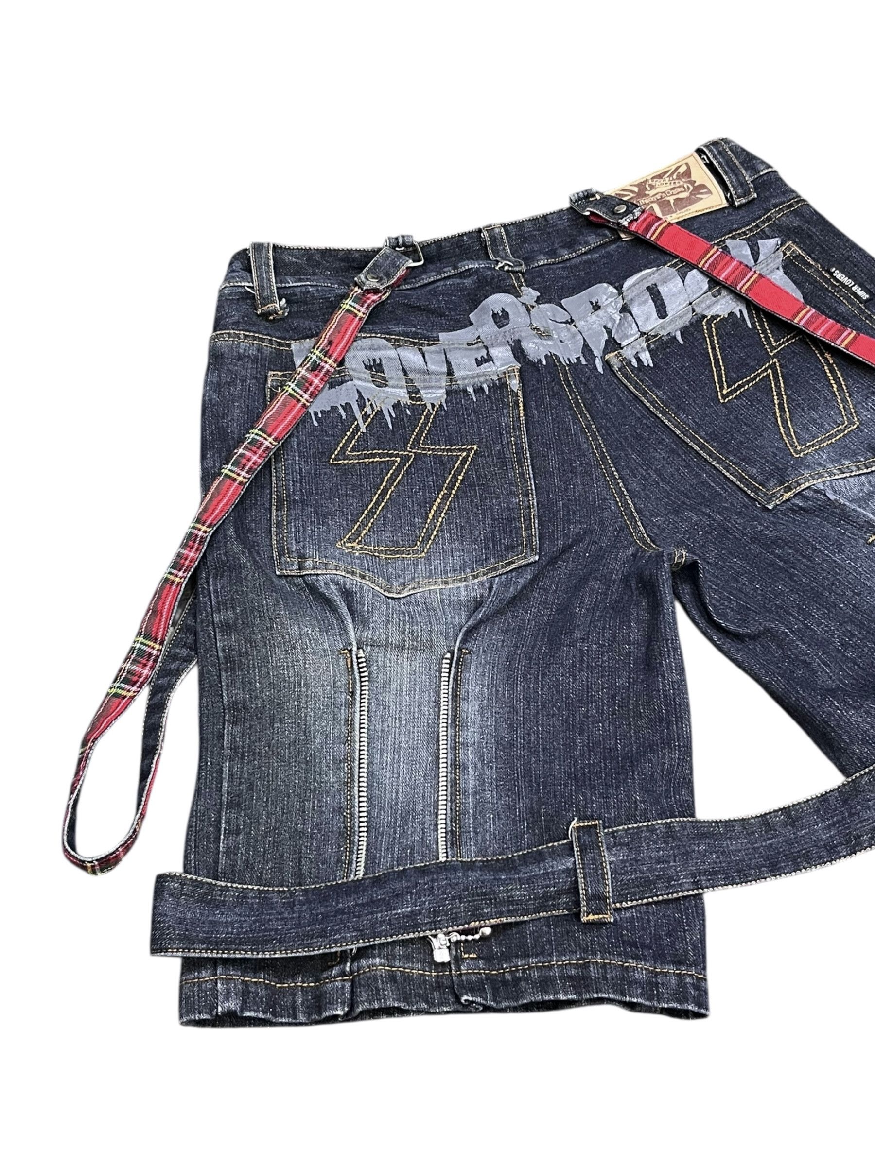 Super Lovers Vtg LOVER'S ROCK Bondage Denim Shorts | Punk Melted Spellout Size US 30 / EU 46 - 7 Thumbnail