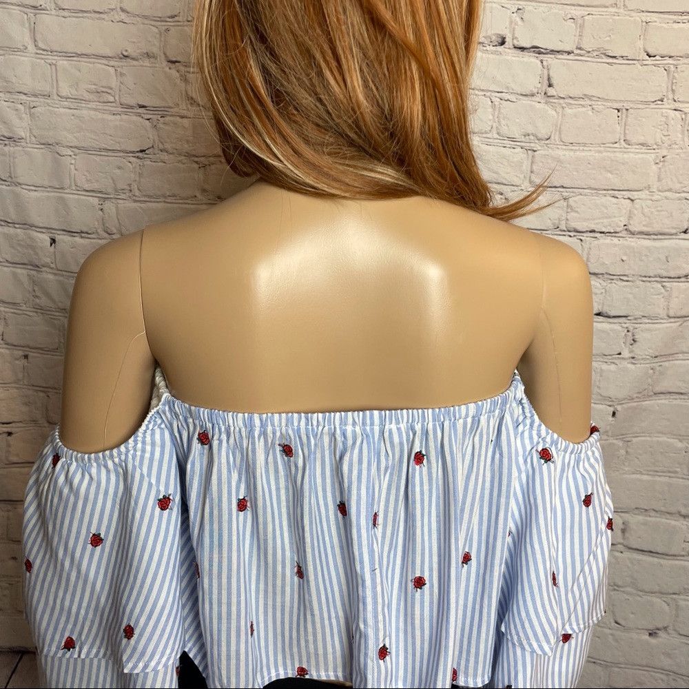 Other NWT New Olivaceous Off Shoulder Crop Top Striped Embroidere Size L / US 10 / IT 46 - 4 Thumbnail
