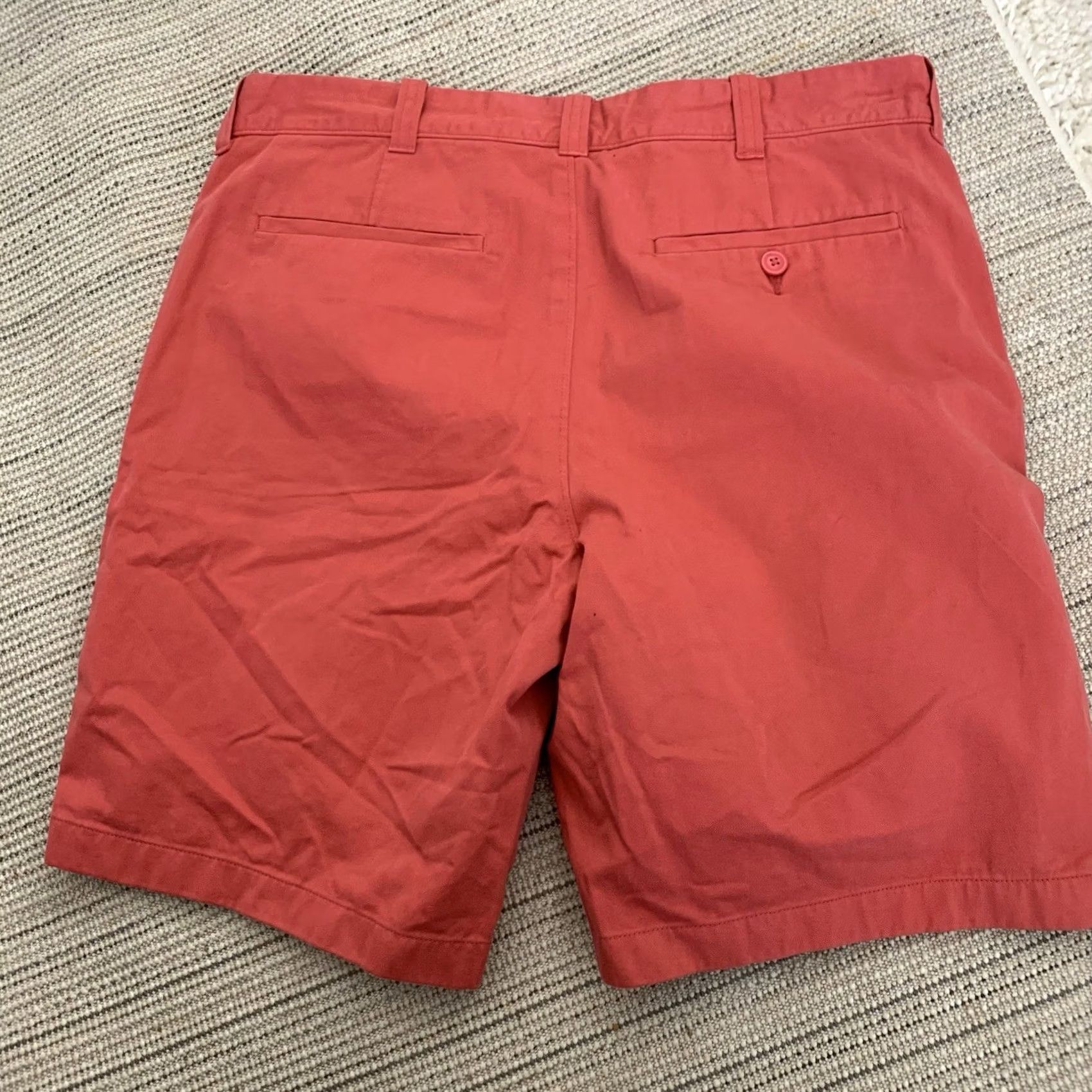 J.Crew J. Crew Chino Shorts Mens Size 33 Flat Front 9" Inseam 100% Cotton Red Solid Twill Breathable Casual Travel Workwear Button Pockets Regular Fit Navy? Size US 33 - 7 Thumbnail