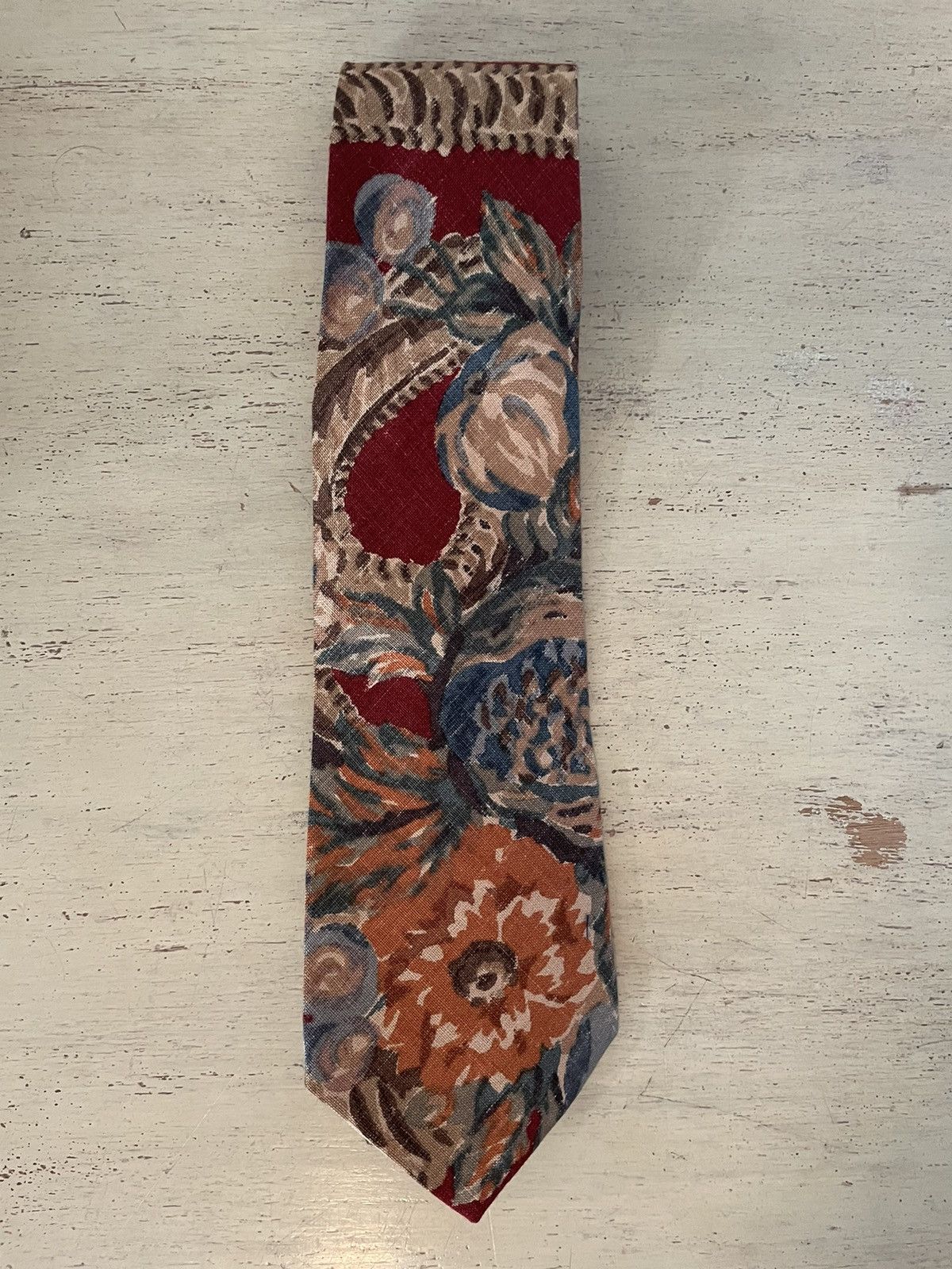 Polo Ralph Lauren × Vintage Vintage Floral Print Wide Linen Tie Size ONE SIZE - 1 Thumbnail