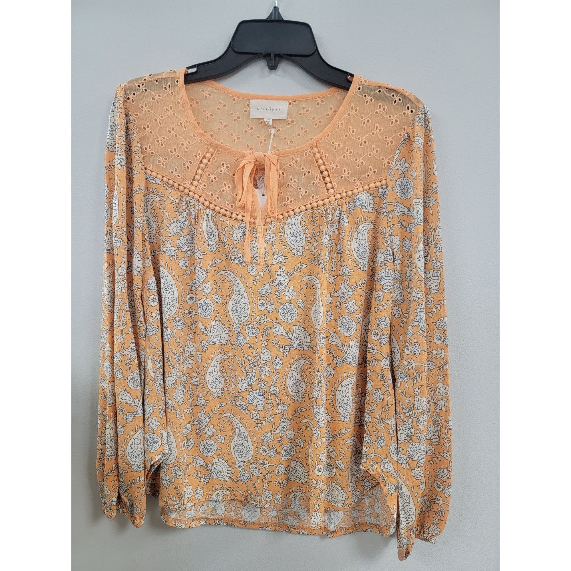 Other Melloday Womens Paisley Blouse With Crochet Yoke & Tie Neck Size M / US 6-8 / IT 42-44 - 1 Thumbnail