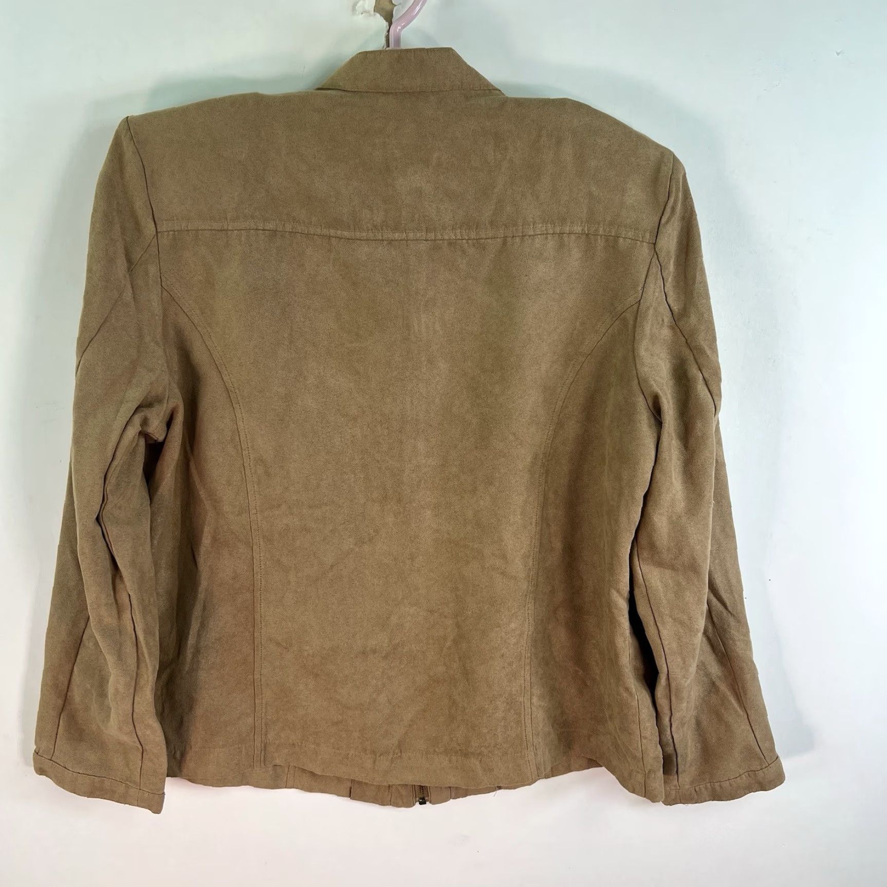 Vintage Draper's & Damon's Tan Vegan Suede Zip Up Embellished Diamond Casual Jacket PM - Women - Blazer - Military - Brown - Petites - Size PM Size M / US 6-8 / IT 42-44 - 6 Thumbnail