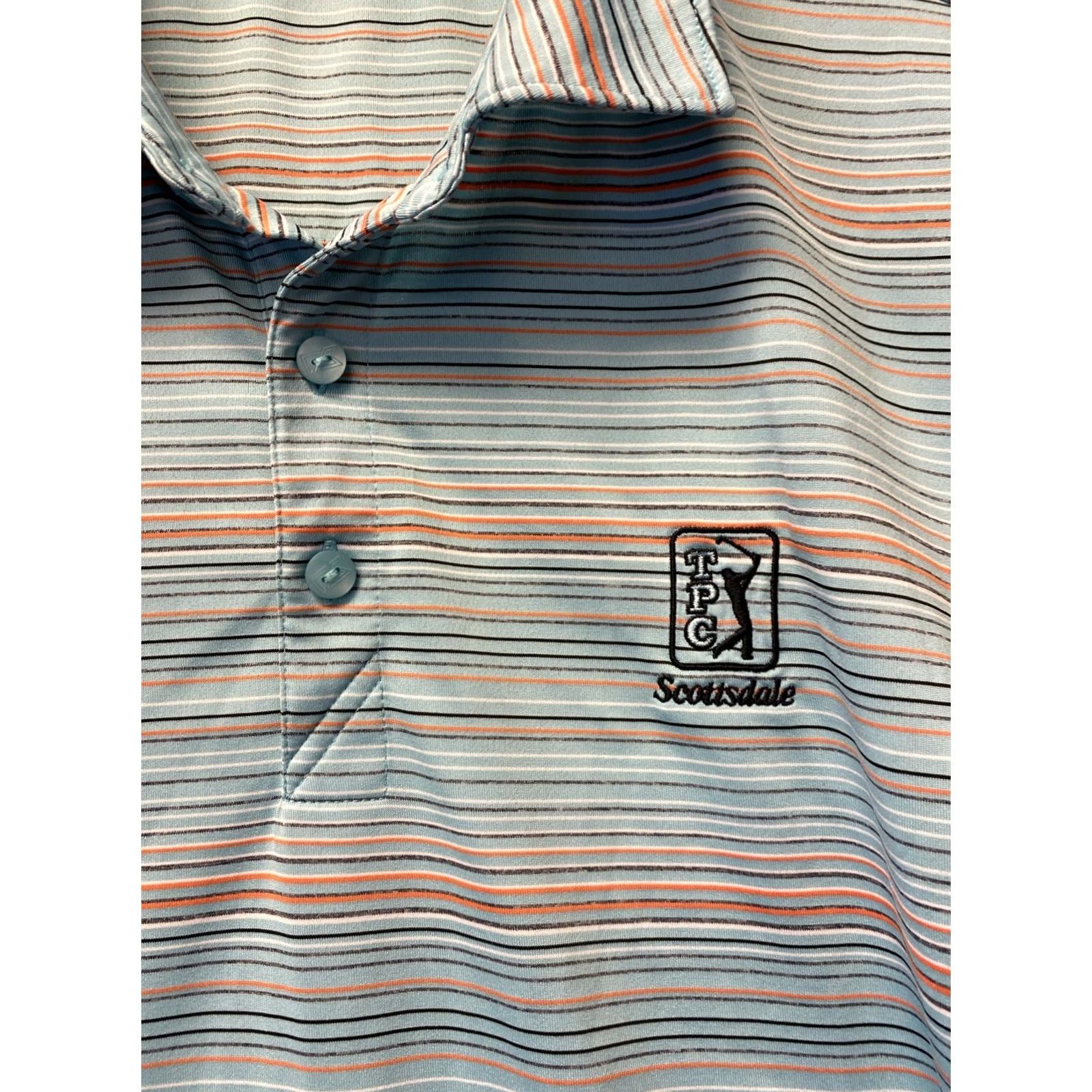 Vintage TPC Summer Comfort Golf Shirt Polo Men’s Blue Pink White Striped Short Sleeve Moisture Wicking Lightweight Stretch Breathable Collared - 0781 Size US L / EU 52-54 / 3 - 2 Thumbnail