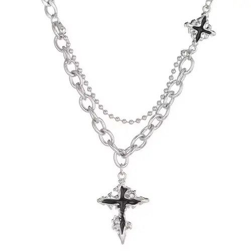 Japanese Brand Retro punk gothic melting cross layered chain necklace y2k Size ONE SIZE - 5 Thumbnail
