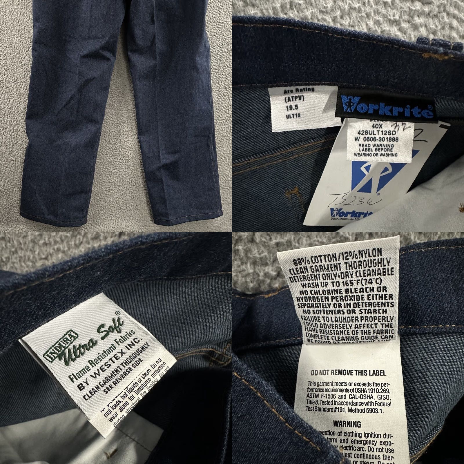 Vintage Flame Resistant Workrite Jeans Blue 40x32 Ultra Soft Cotton Nylon Blend Mens Size US 40 / EU 56 - 10 Thumbnail