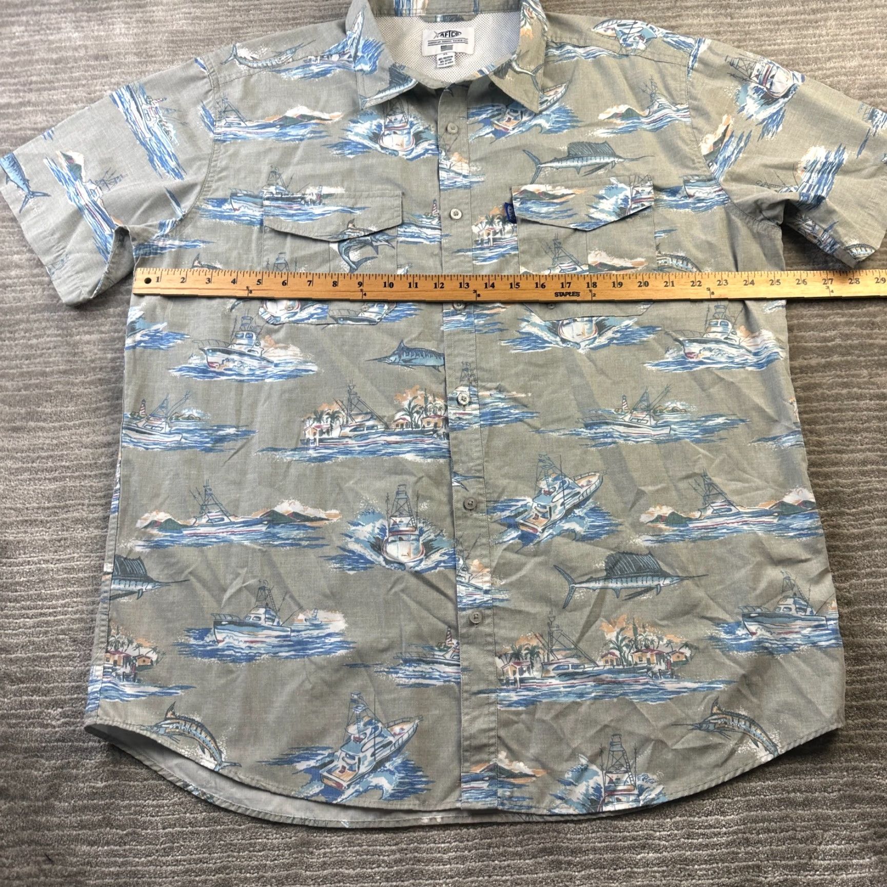 Vintage AFTCO Shirt Mens XL Gray Button-Up Vented Outdoor Breathable Pockets Short Sleeve Cotton Polyester Marlin Fishing Casual Formal Vintage No Size US XL / EU 56 / 4 - 7 Thumbnail