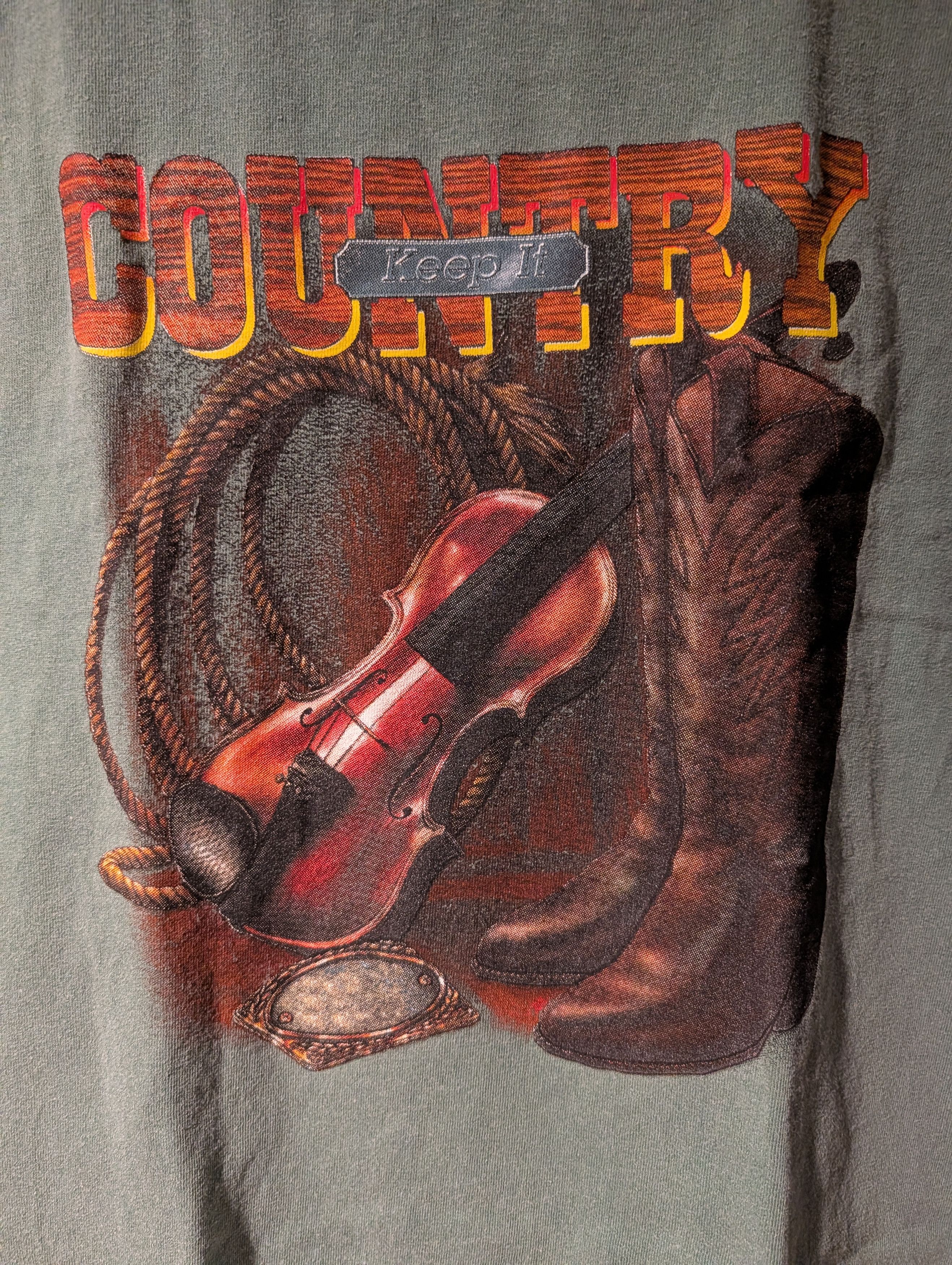 Arts & Science Vintage 90s Keep It Country Shirt Fiddle Boots Western Tee Size US L / EU 52-54 / 3 - 2 Thumbnail