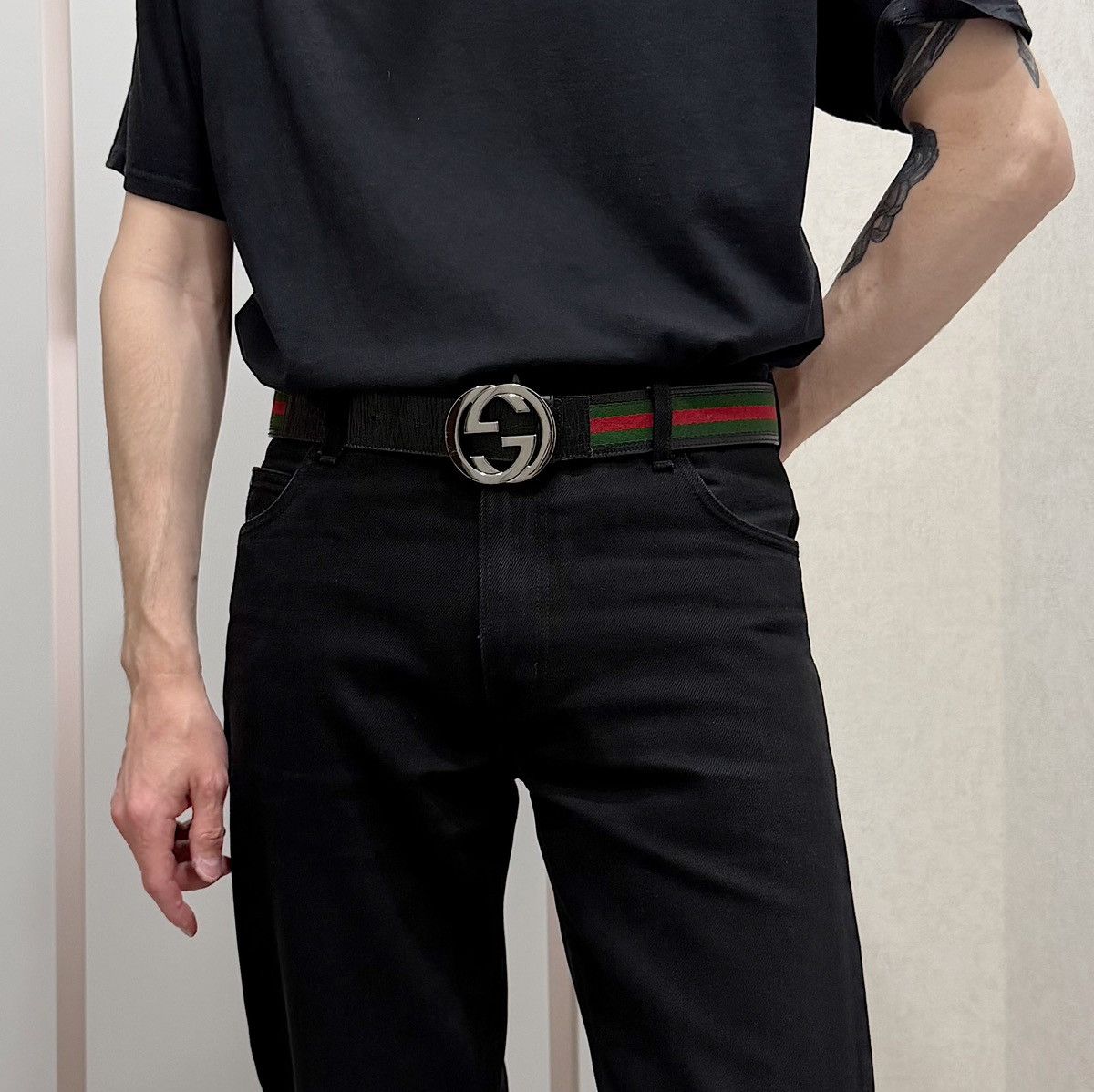 Gucci GUCCI Tom Ford FW 2004 GG Buckle Web Leather Belt Demna Logo Size ONE SIZE - 6 Thumbnail