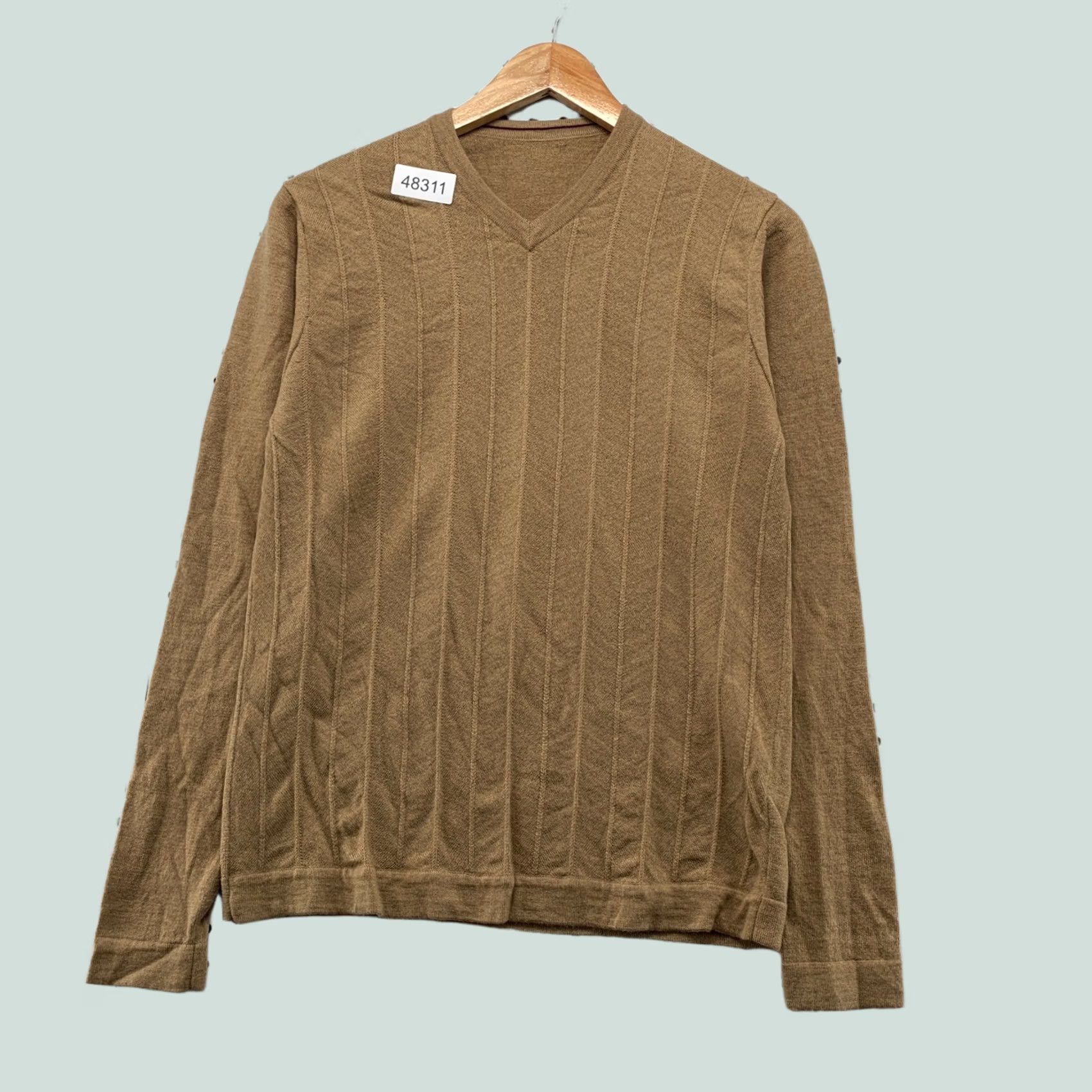 Banana Republic Banana Republic Men M Camel Tan 100% Extra Fine Merino Wool V-Neck Sweater Size US M / EU 48-50 / 2 - 1 Thumbnail