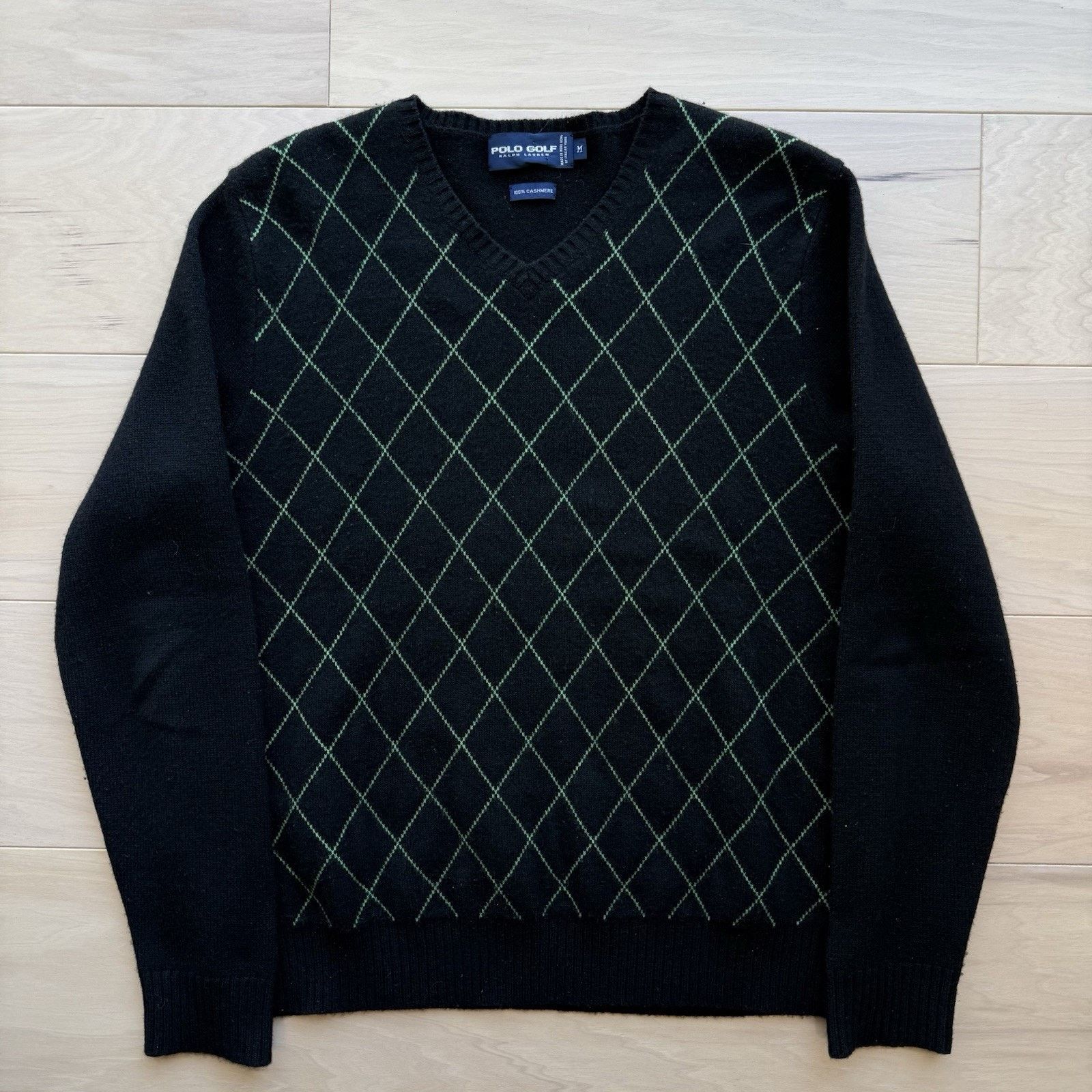 Polo Golf Cashmere Sweater Medium Black Green Ralph Lauren