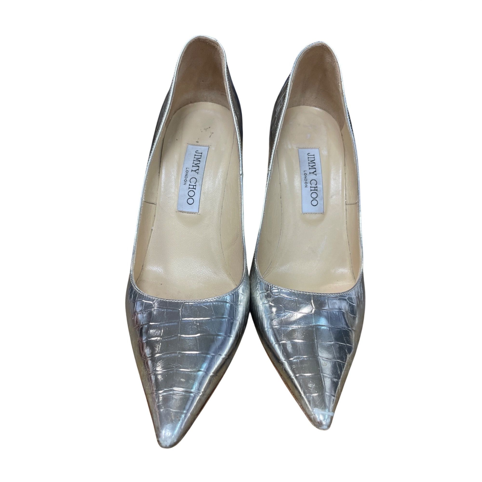 Jimmy Choo Jimmy Choo London womans silver croc pattern stilleto 4.5" h Size US 9.5 / IT 39.5 - 5 Thumbnail