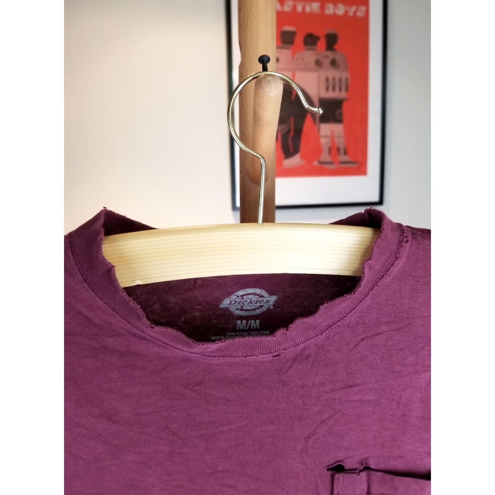 Dickies VINTAGE Y2K DICKIES T-SHIRT BURGUNDY SUN FADED ONE POCKET DISTRESSED TRASHED SZ MEDIUM MENS Size US M / EU 48-50 / 2 - 6 Thumbnail