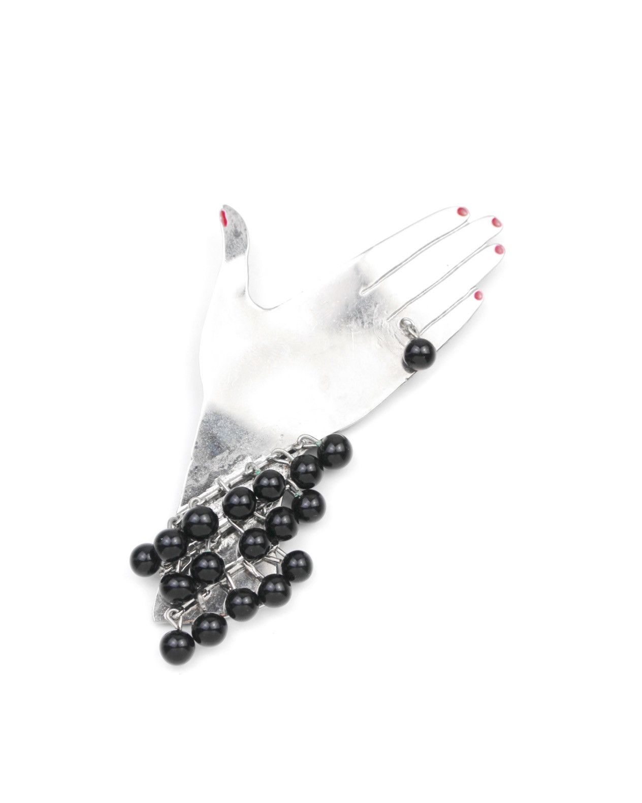 Enrico Coveri 1980S ENRICO COVERI HAND SILVER-TONE BROOCH WITH BLACK BEADS Size ONE SIZE - 1 Thumbnail