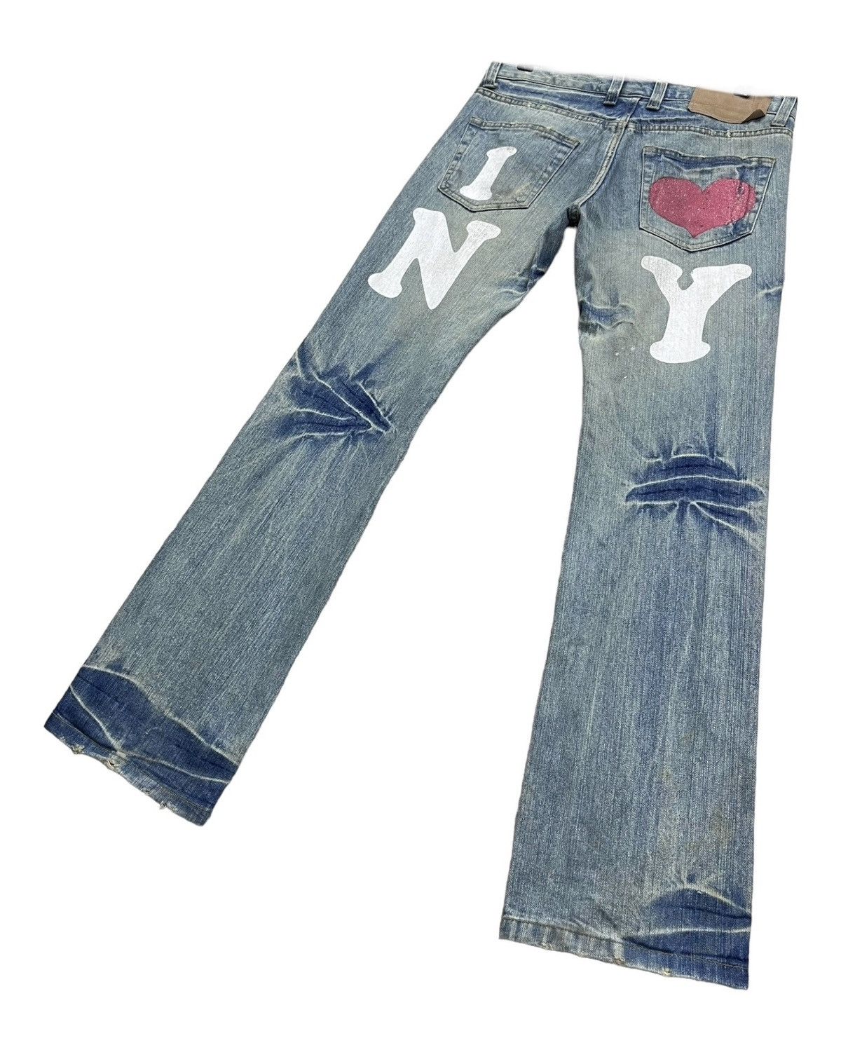 I Love NY 90’s “I❤️NEW YORK “ Mudwash Clawmark Ripped Flare Jeans Size US 31 - 8 Thumbnail