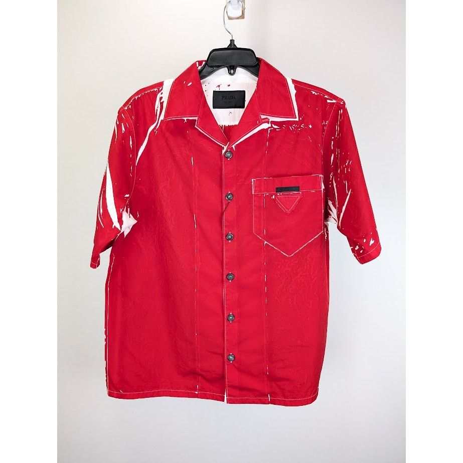Prada o1rshd1 Popeline Shirt in Rosso Size US S / EU 44-46 / 1 - 1 Thumbnail