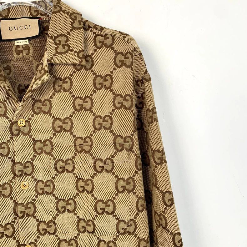 Gucci Gucci Brown logo jacquard full print cotton lapel long-slee Size US S / EU 44-46 / 1 - 3 Thumbnail
