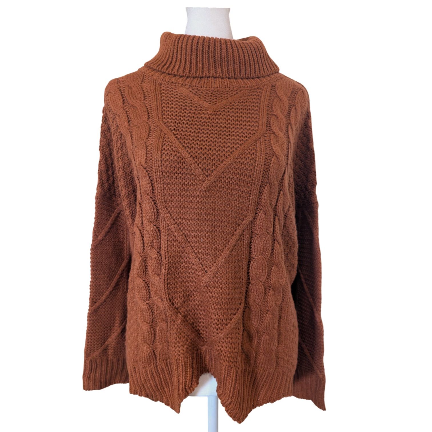 Other Beyove Orange Turtleneck Scalloped Hem Cable Knit Sweater Size M / US 6-8 / IT 42-44 - 2 Thumbnail