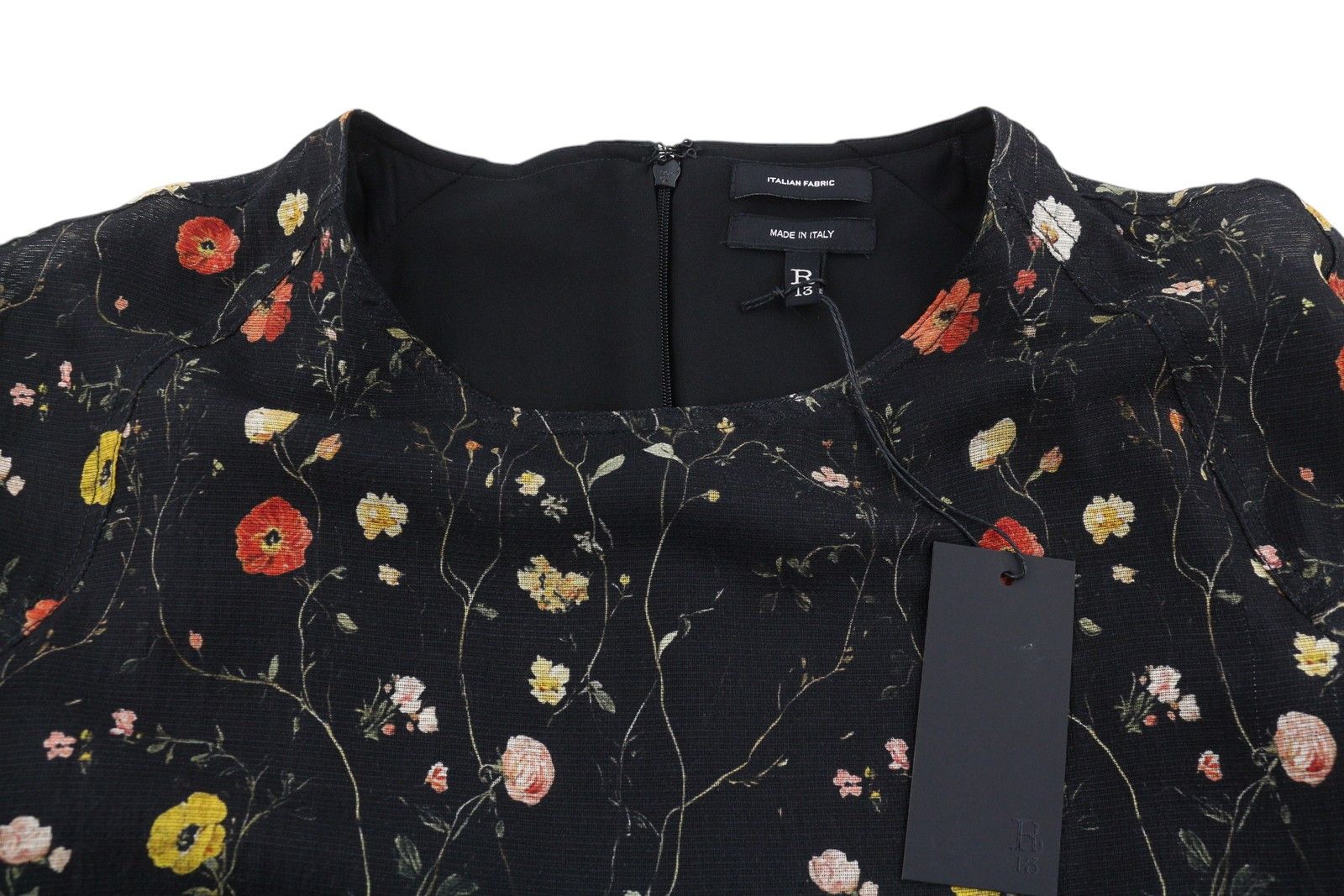R13 RAGLAN SLEEVE BABYDOLL S Floral Black Wool Silk Dress 89923 Size S / US 4 / IT 40 - 6 Thumbnail
