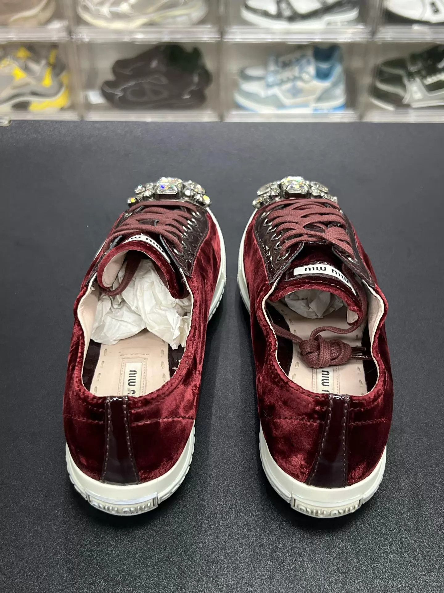 Miu Miu MIU MIU Burgundy Suede Crystal Sneakers EU37 Low Wear Size US 6.5 / IT 36.5 - 7 Thumbnail
