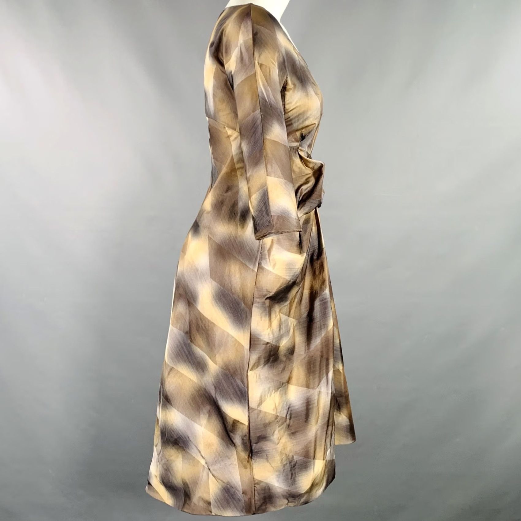 Marni MARNI Dress Brown Beige Polyester Taffeta Diamond 3/4 Sleeves Size 2 Womens Italy Size XS / US 0-2 / IT 36-38 - 2 Thumbnail