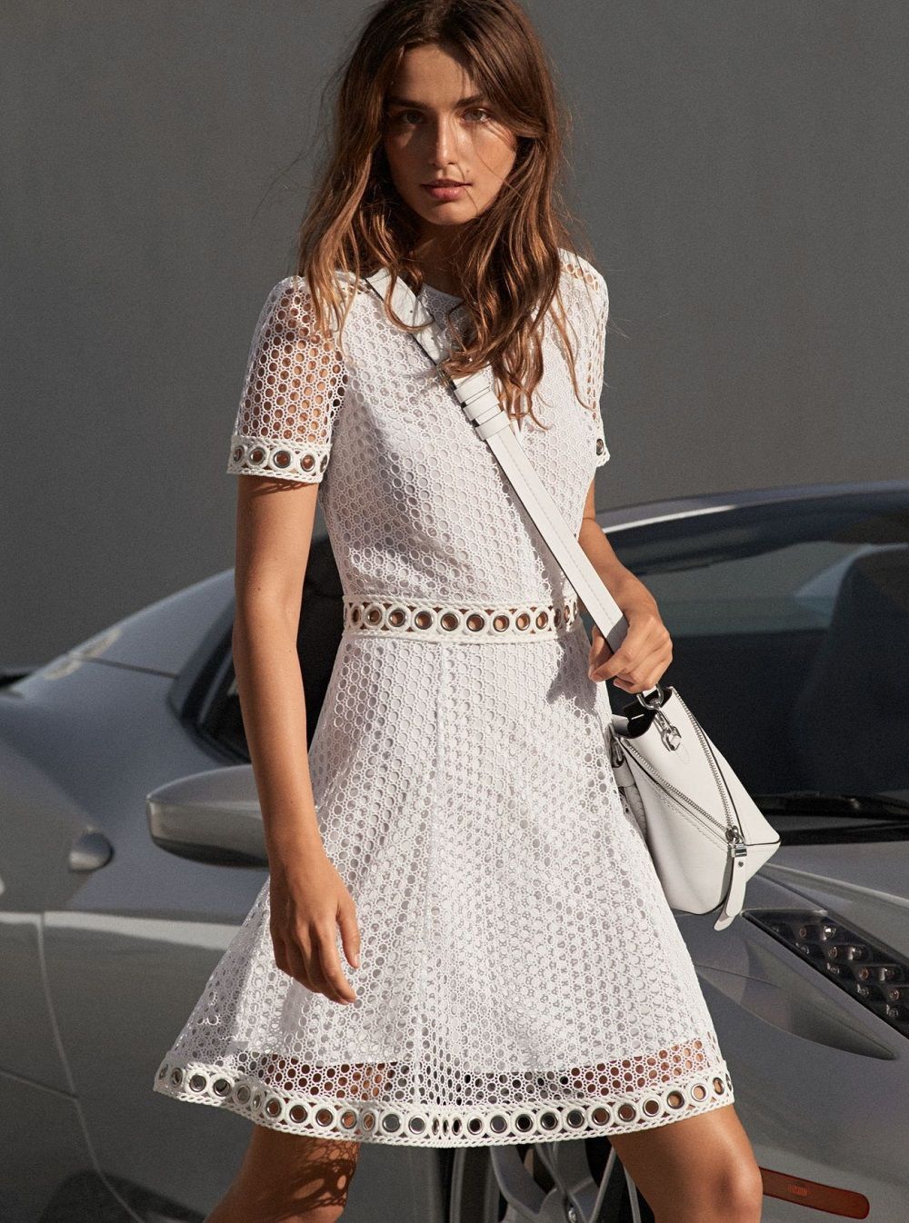 Michael Kors Michael Kors Womens White Lace Dress Grommet Detail Size S / US 4 / IT 40 - 3 Thumbnail