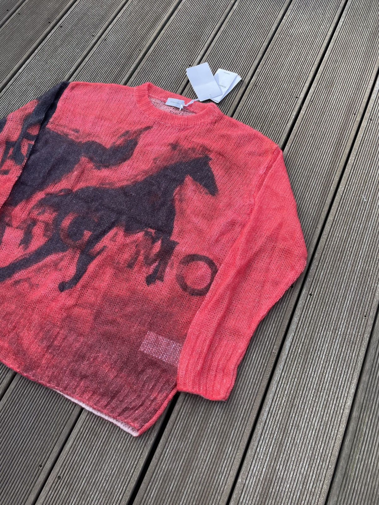 Salvatore Ferragamo BNWT Mustang Print Sweater in Red/Black SS 23 Size US XL / EU 56 / 4 - 2 Thumbnail