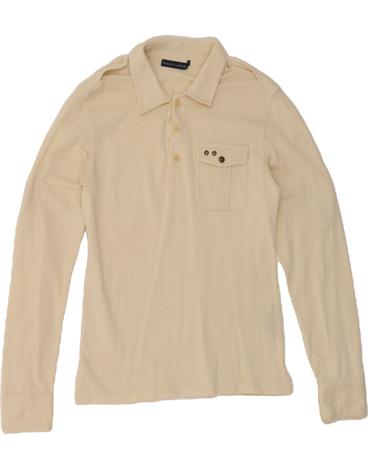 Ralph Lauren Womens Military Long Sleeve Polo Shirt UK 14 Medium Off Whit Size M / US 6-8 / IT 42-44 - 1 Thumbnail