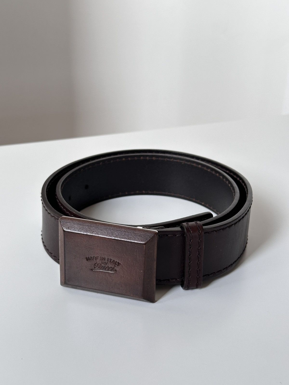 Gucci GUCCI Wooden Brown Square Buckle Leather Belt Size: 110/40 Size 30 - 1 Thumbnail