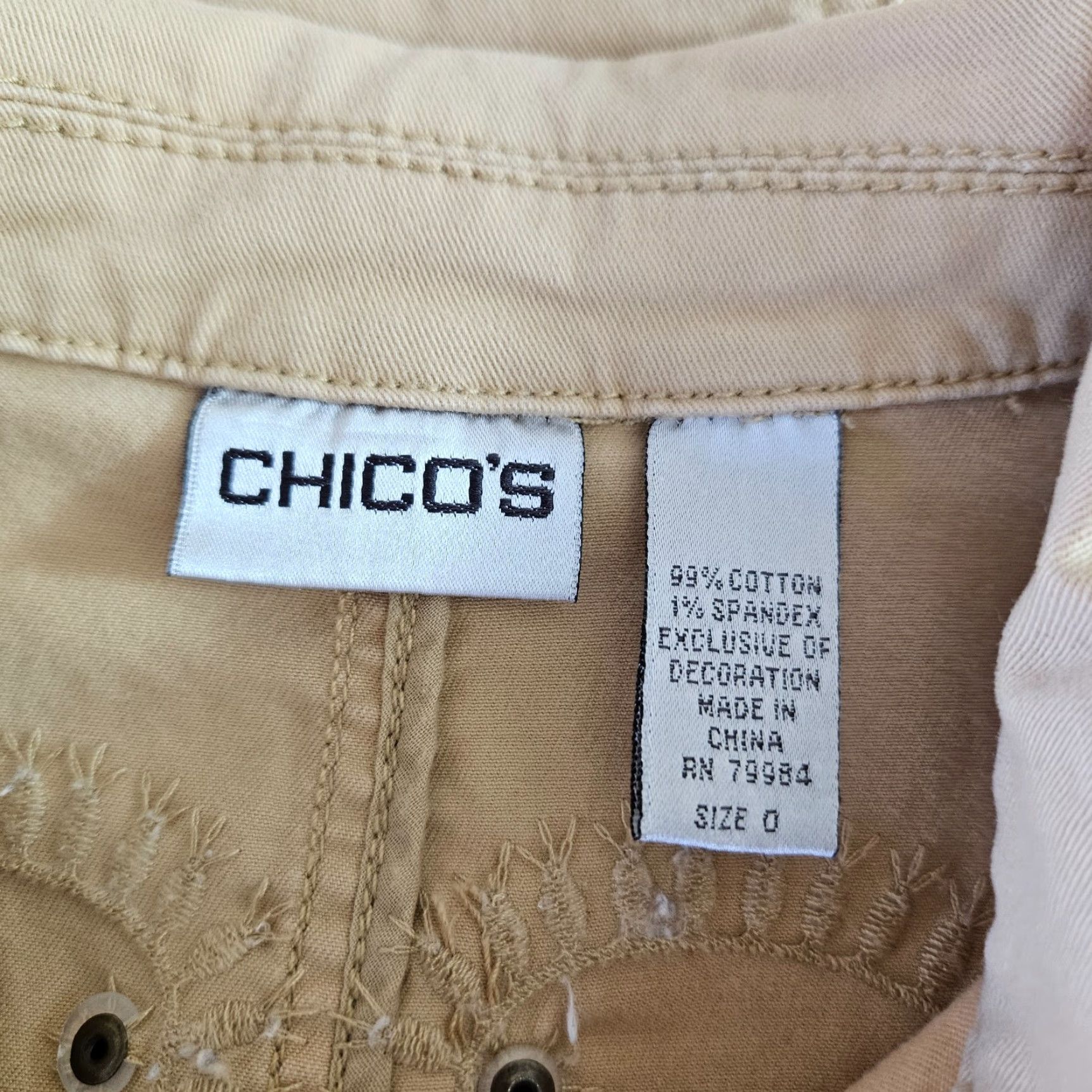 Vintage Chicos Womens Jacket Sz Small Embroidered Button Front Cotton Size S / US 4 / IT 40 - 5 Thumbnail