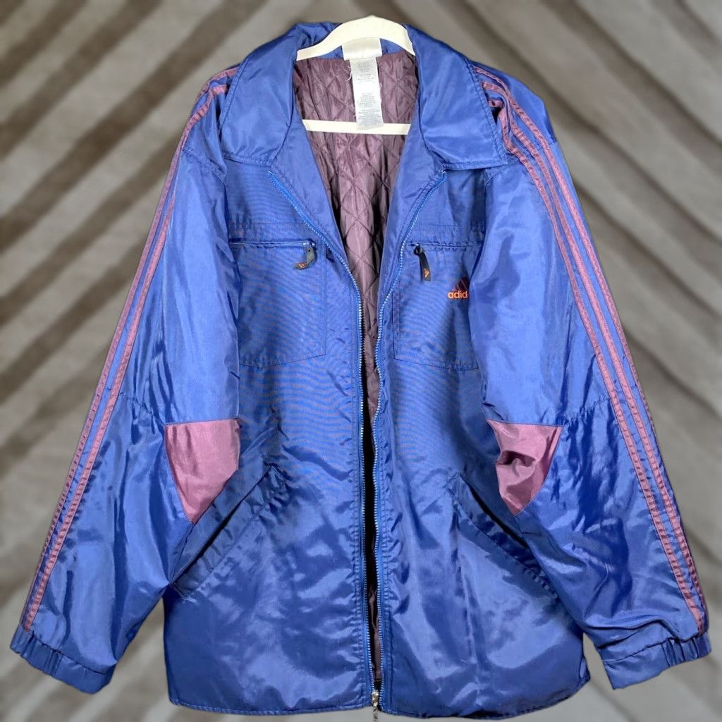 Adidas VINTAGE Adidas Mens Jacket Blue Purple Track Quilted Full Zip XL Windbreaker Size US XL / EU 56 / 4 - 1 Thumbnail
