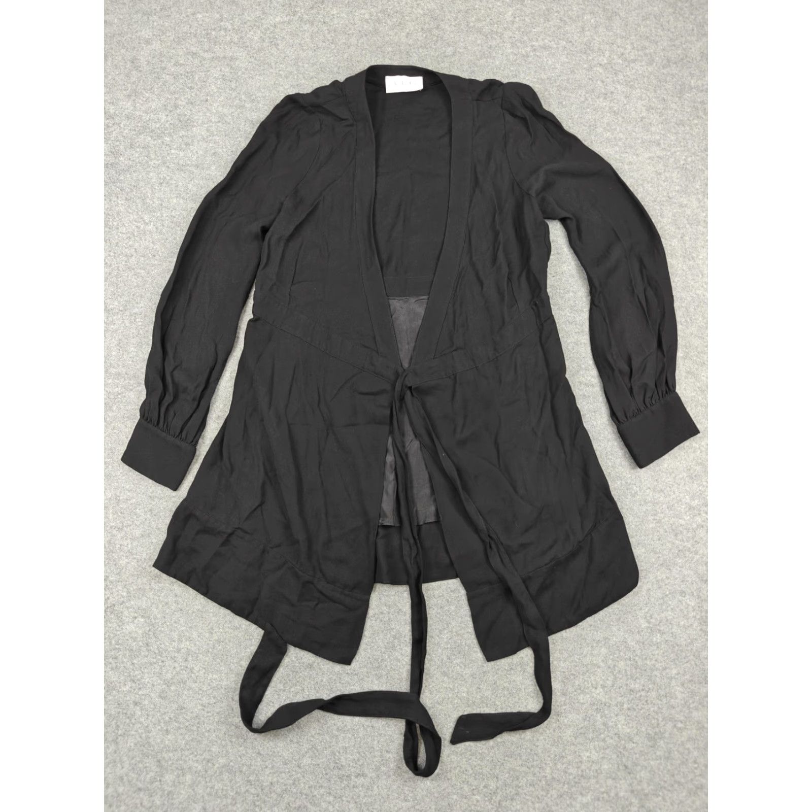 Vintage A.L.C. Coat Womens M Black Viscose Belted Silk Lined Trench Collarless Jacket/Coat Mid-Length 60s? No Vintage Womens Size M / US 6-8 / IT 42-44 - 2 Thumbnail
