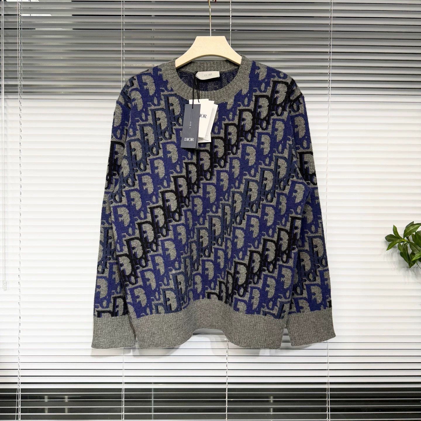 Dior DIOR Oblique Monogram Knit Sweater Blue Size US M / EU 48-50 / 2 - 1 Thumbnail