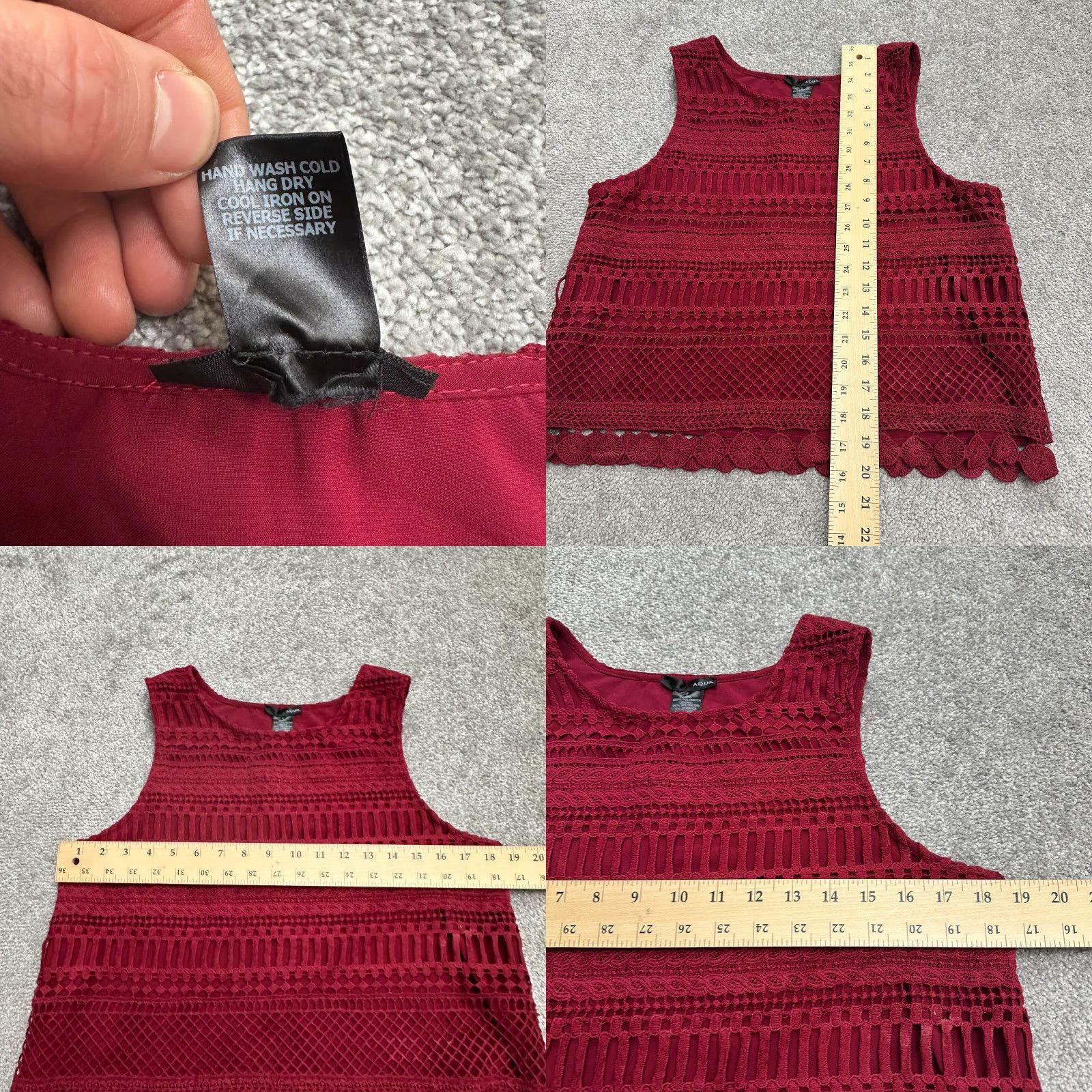 AQUA Aqua Tank Top Womens Large Red Lined Sleeveless Crochet Lace Casual Shirt Styles: Basic, Breathable, Lightweight, Easy Care Size S / US 4 / IT 40 - 8 Thumbnail