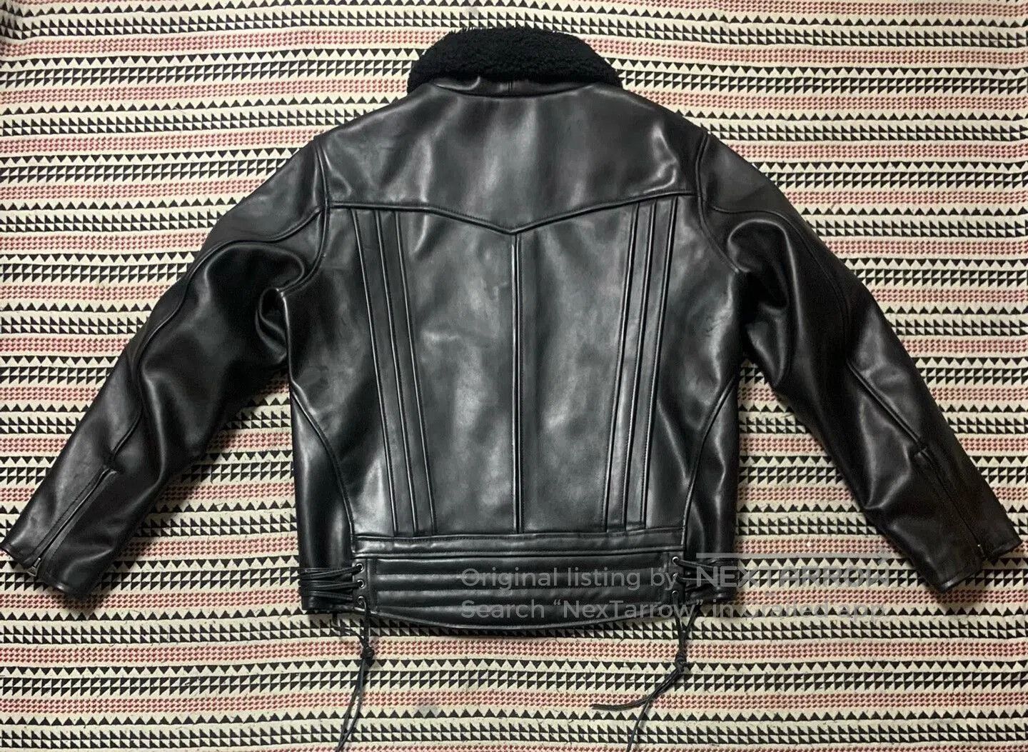 Schott black leather motorcycle jacket with fur collar. Size US L / EU 52-54 / 3 - 2 Thumbnail