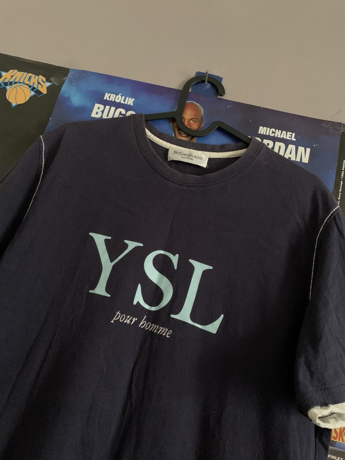 Yves Saint Laurent 90s Vintage Yves Saint Laurent Pour Homme „YSL” Navy Tee Size US S / EU 44-46 / 1 - 2 Thumbnail