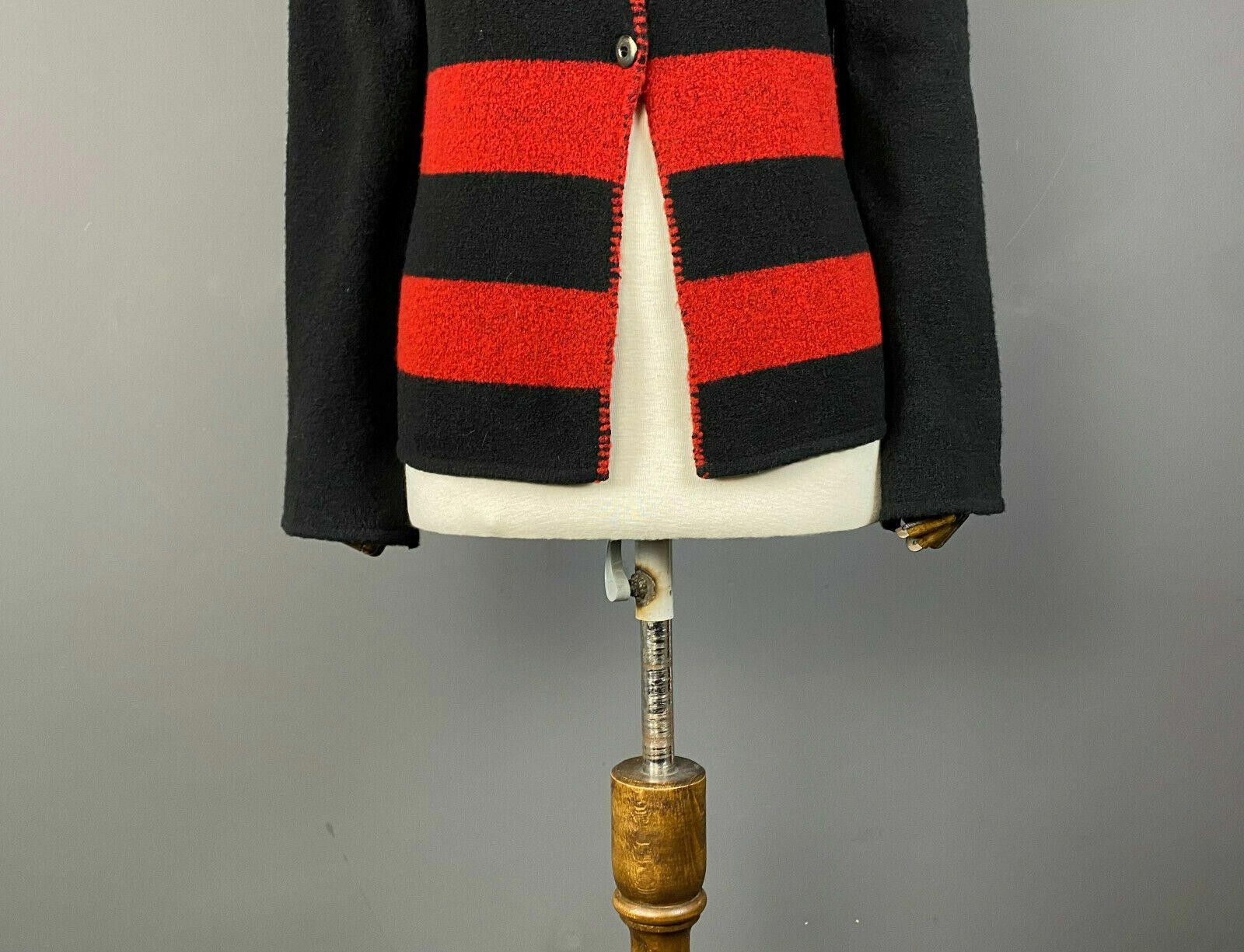 Designer Elisa Cavaleti Italia Black Red Stripe Wool Sweater XL / 4 Size XL / US 12-14 / IT 48-50 - 3 Thumbnail