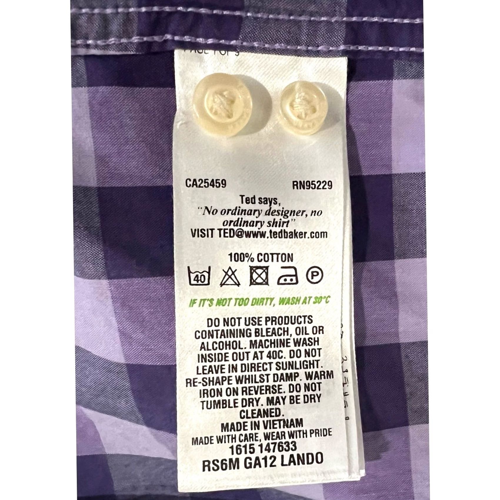 Ted Baker Ted Baker Endurance Men’s Purple Checked Cotton Long Sleeve Shirt-Size 17 34/35-Button Dress Shirt-Adult Mens Size US XL / EU 56 / 4 - 8 Thumbnail