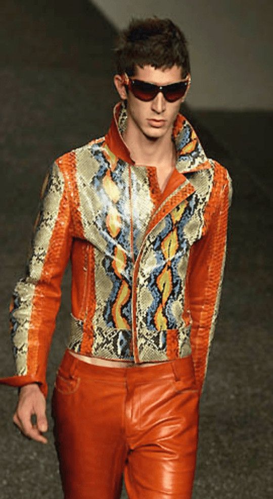Roberto Cavalli SS2001 Roberto Cavalli Grey & Orange Python Leather Jacket Size US S / EU 44-46 / 1 - 2 Thumbnail
