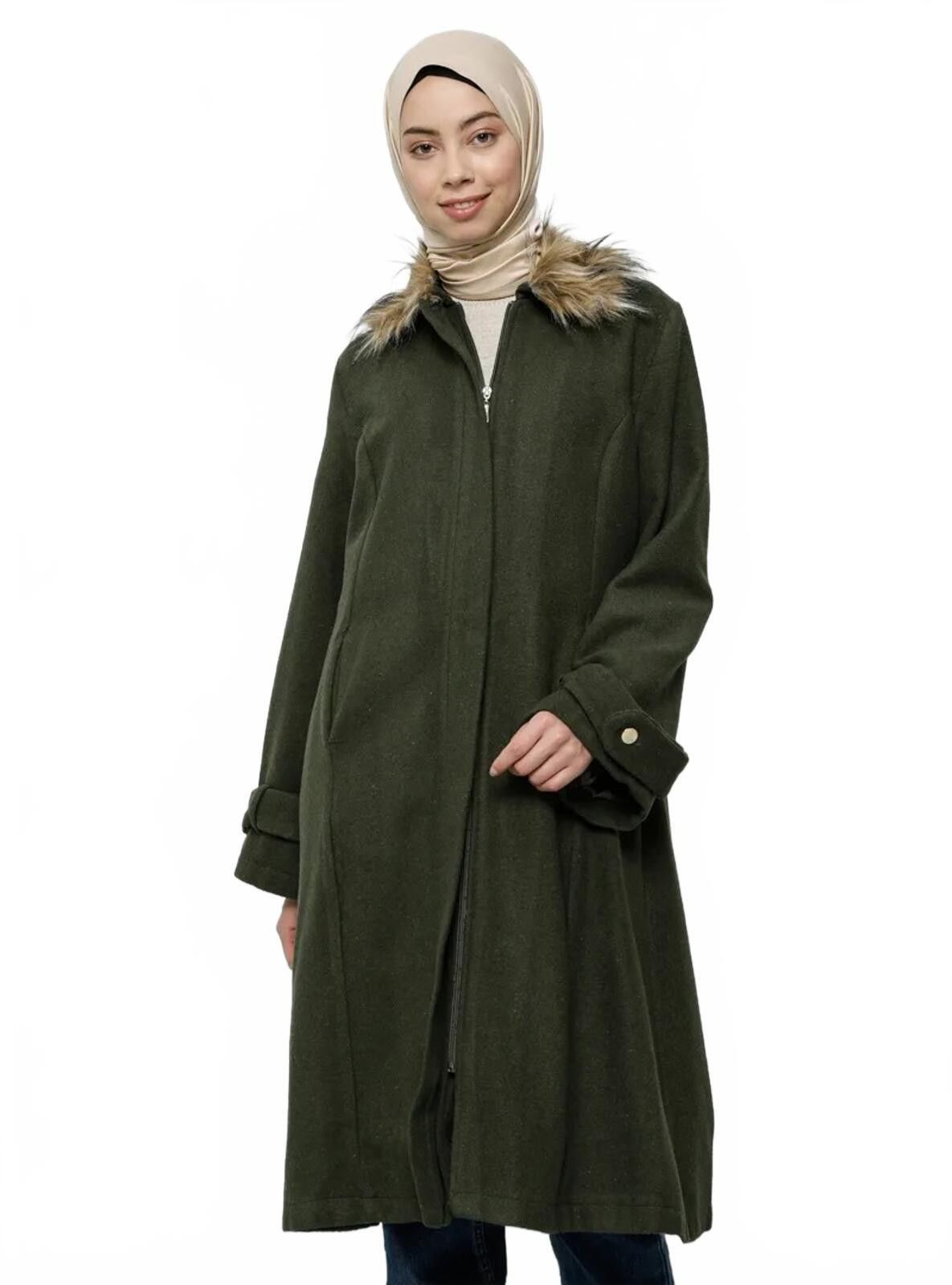 The Unbranded Brand Women's Long Dark Green Coat with Faux Fur Collar Size XL / US 12-14 / IT 48-50 - 5 Thumbnail