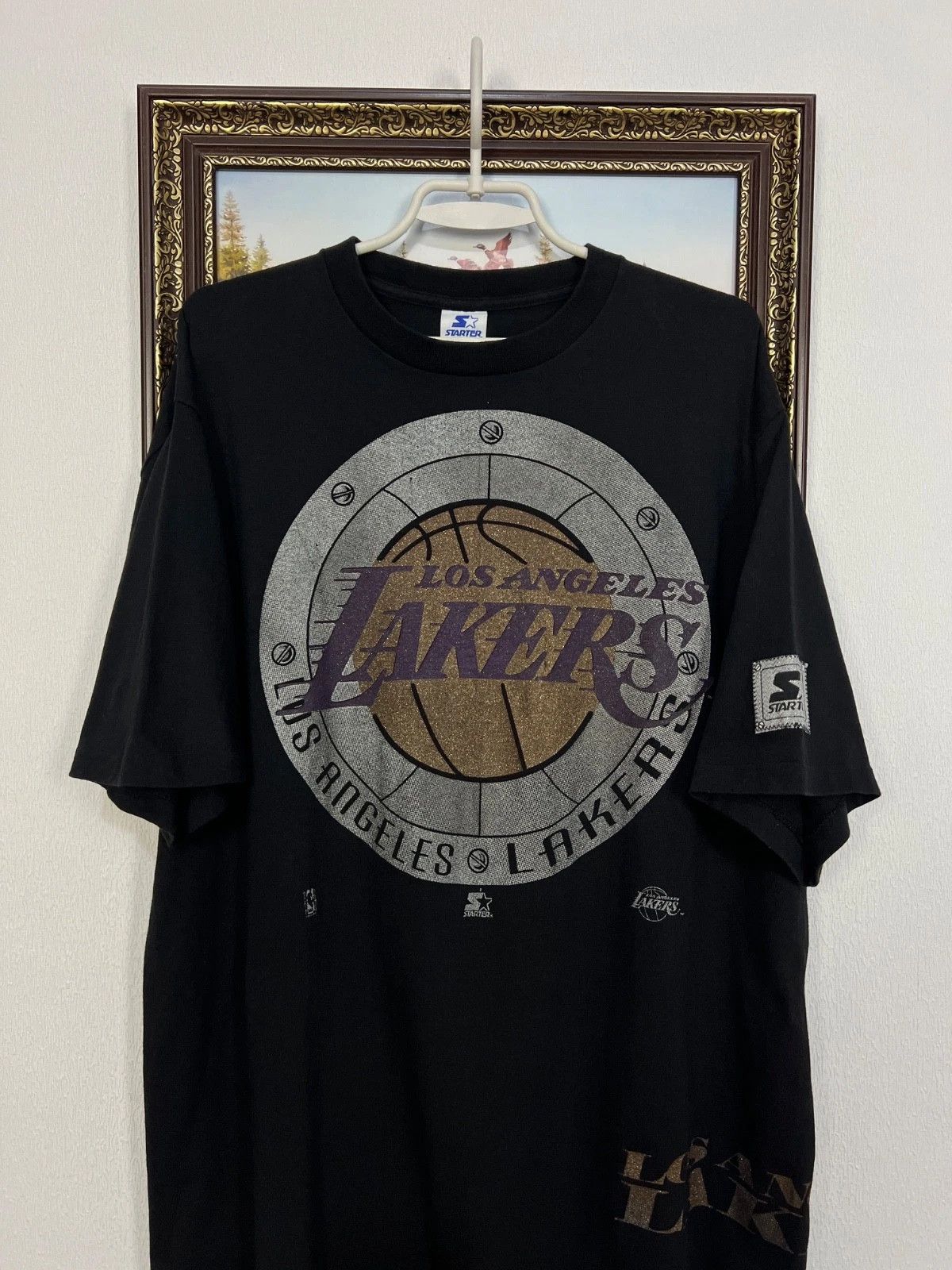 Starter Vintage 90's Starter Lakers Over Print Big Logo Shirt Tee Size US XL / EU 56 / 4 - 2 Thumbnail