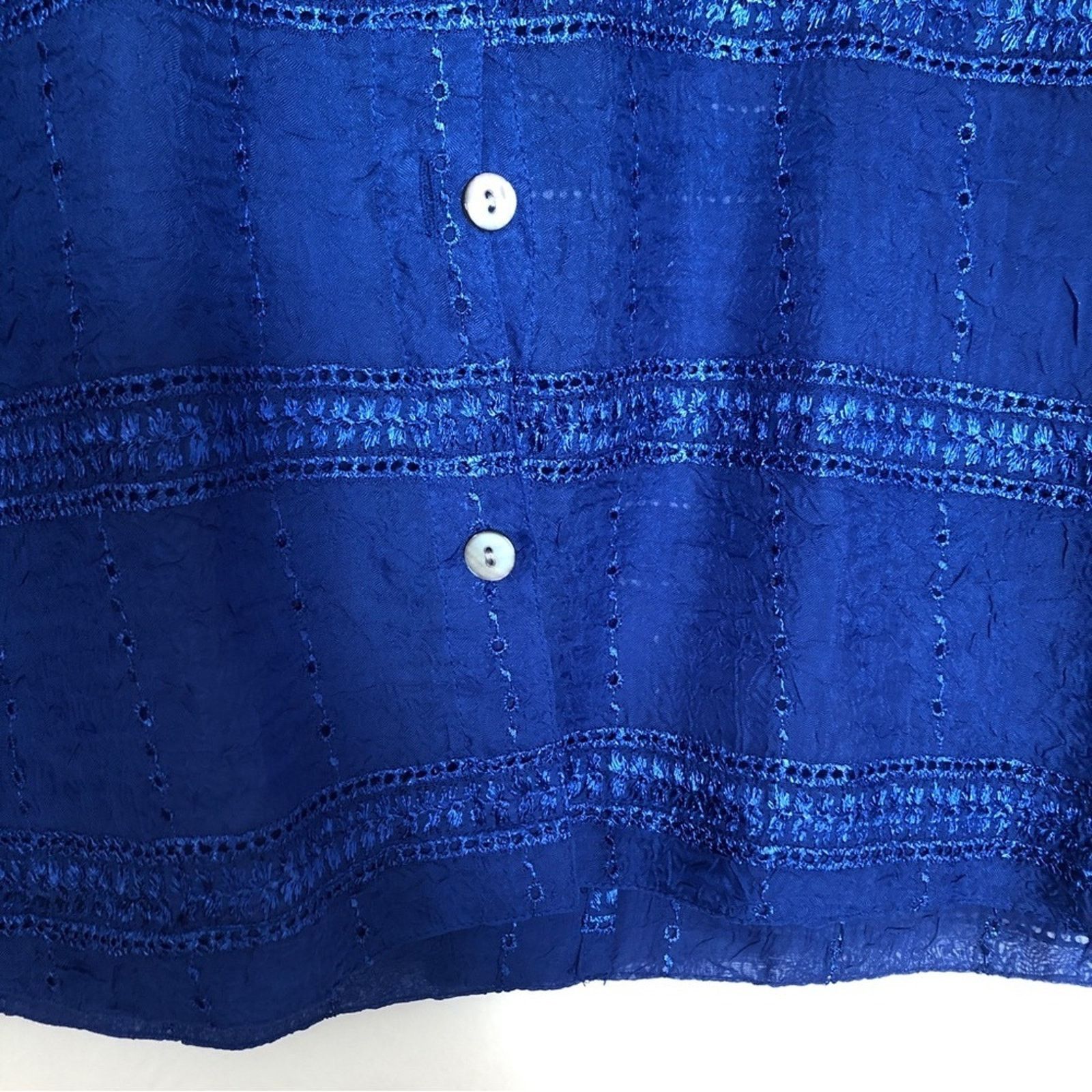 Chicos Chico's Design Royal Blue Embroider Collard Shirt Blouse Top Size M / US 6-8 / IT 42-44 - 3 Thumbnail