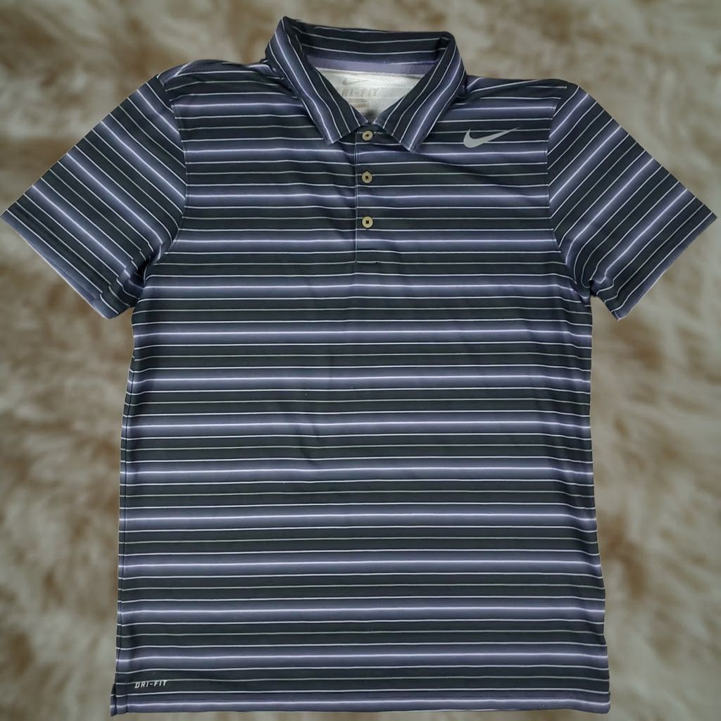 Nike Nike Golf Polo Shirt Mens Size Medium Gray Striped Dri Fit Swoosh Short Sleeve Size US M / EU 48-50 / 2 - 1 Thumbnail